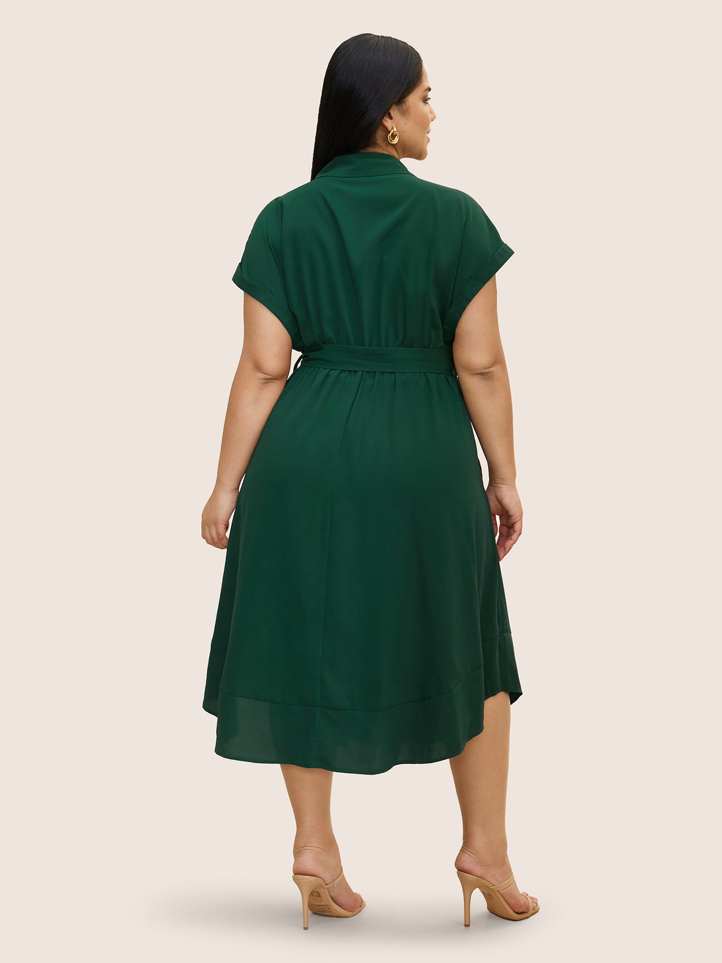 Suit Collar Button Detail Batwing Sleeve Dress