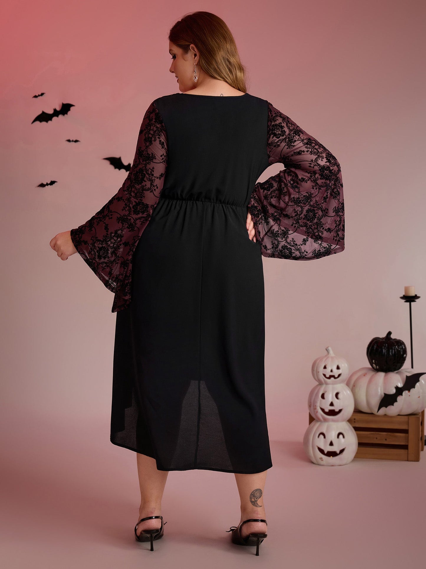 Elastic Mesh Corset-Like Ties Midi Dress