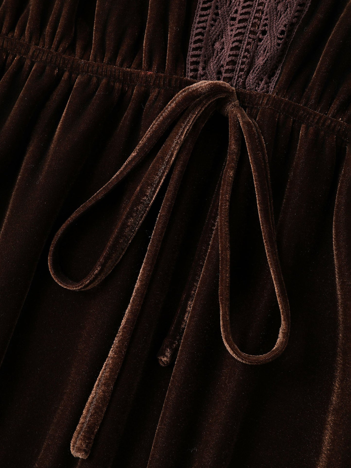 Velvet Lace Trim Waist-Tie Maxi Dress