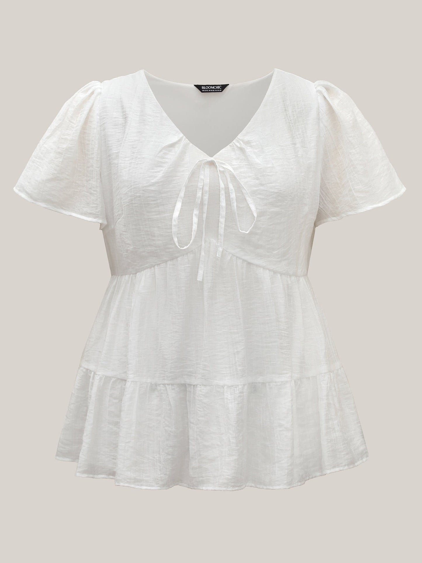 Sheer V-Neck Tie Tiered Blouse