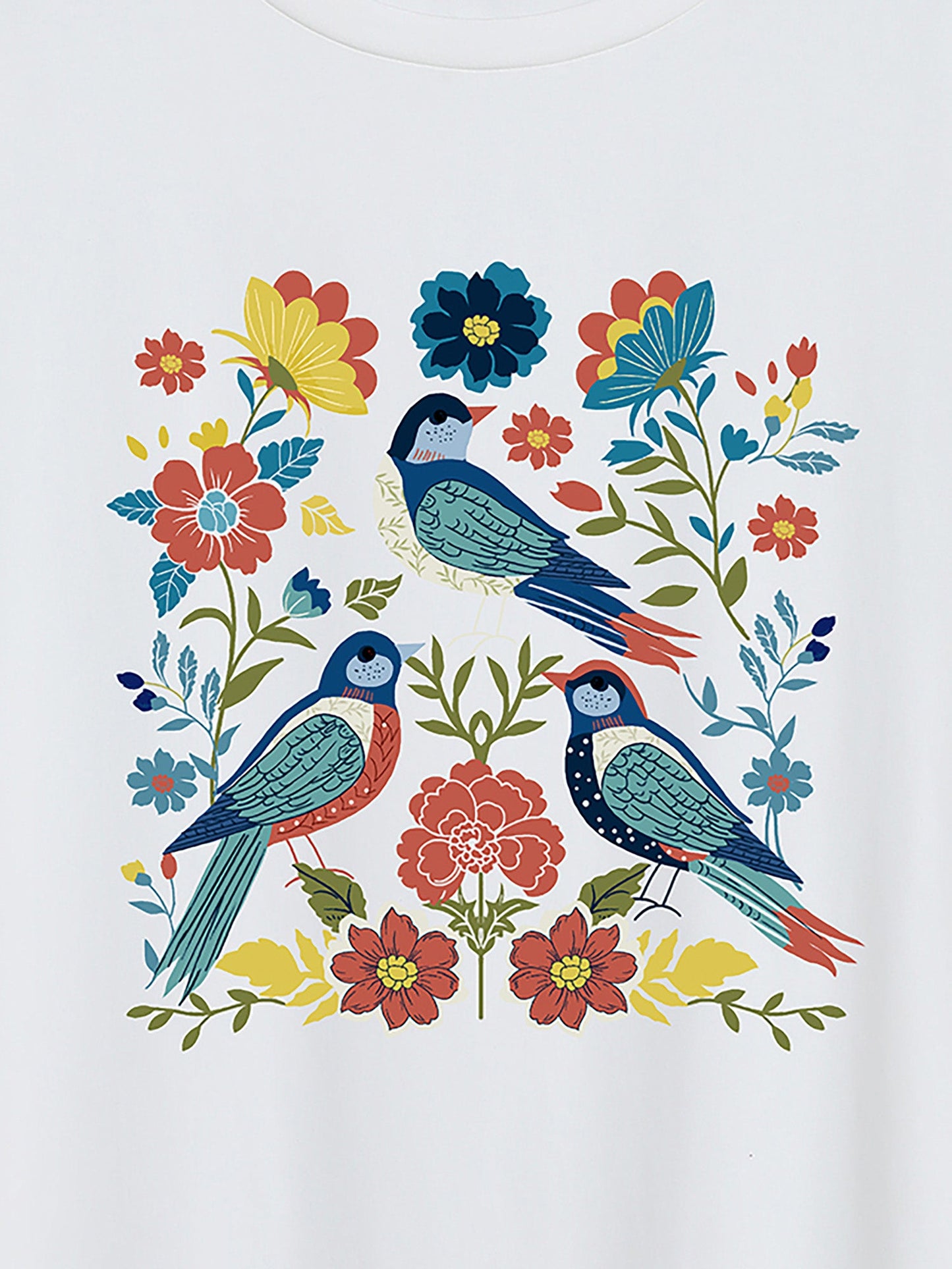Little Birdie Print Round Neck T-Shirt