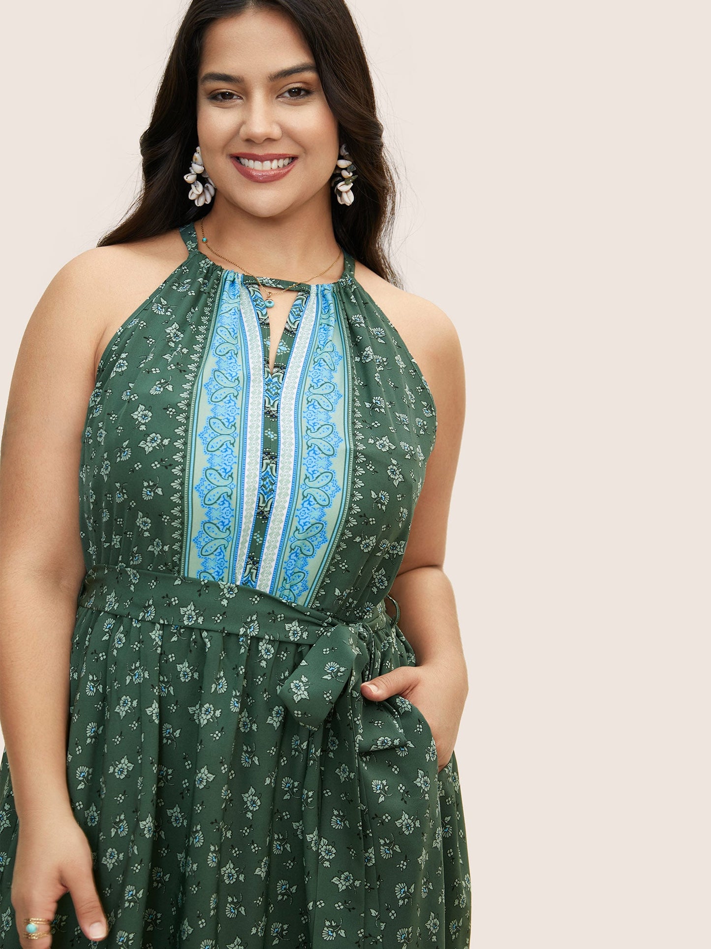 Bandana Print Halter Neck Tie Knot Dress