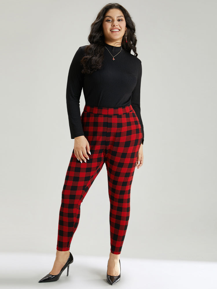Plaid Elastic Waist High Rise Skinny Leggings