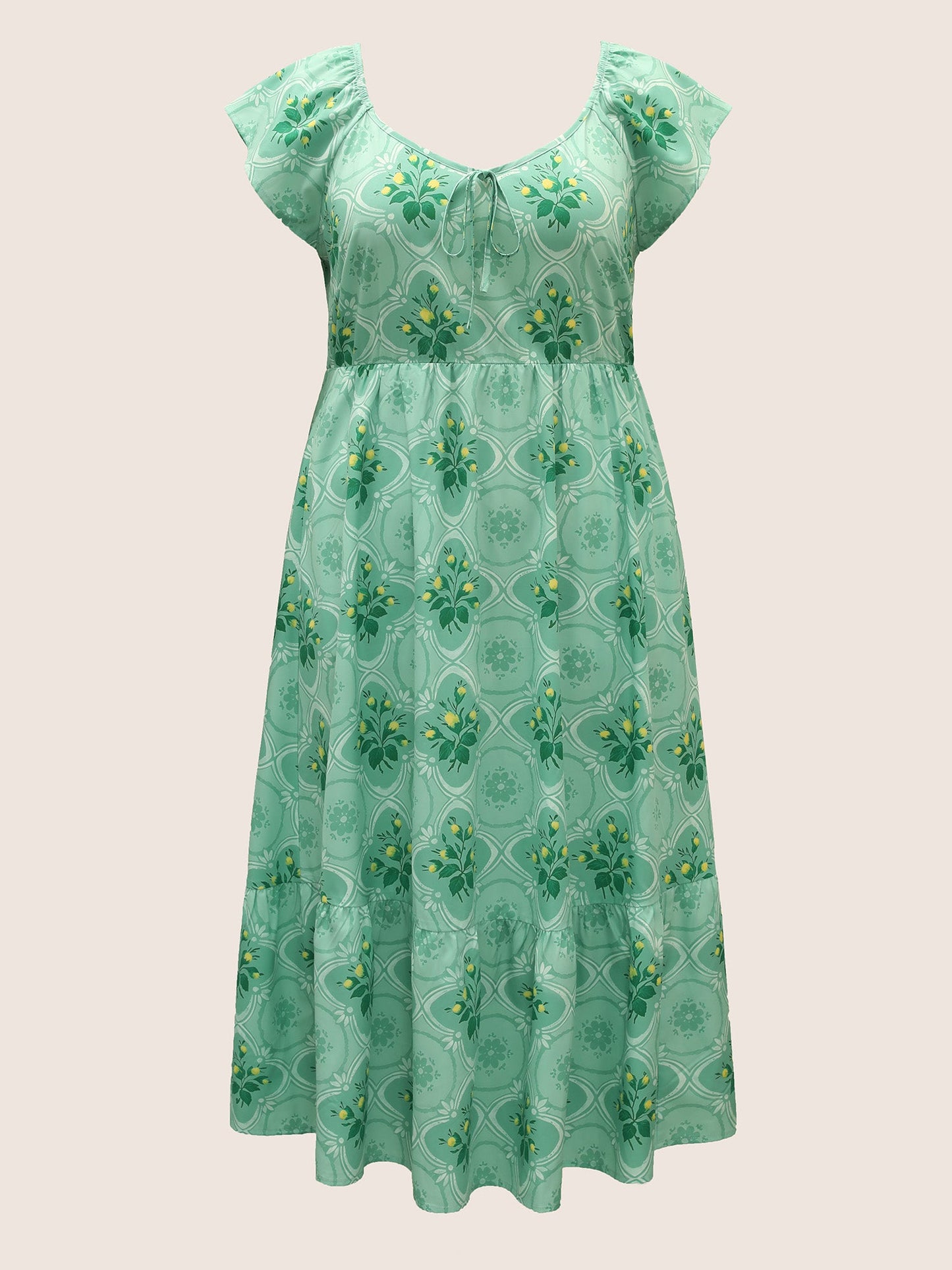 Moroccan Print Ruffle Cap Sleeve Maxi Dress