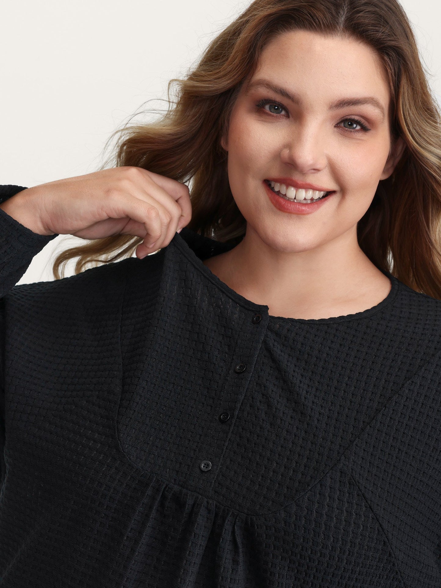 Textured Button Placket Knit Top