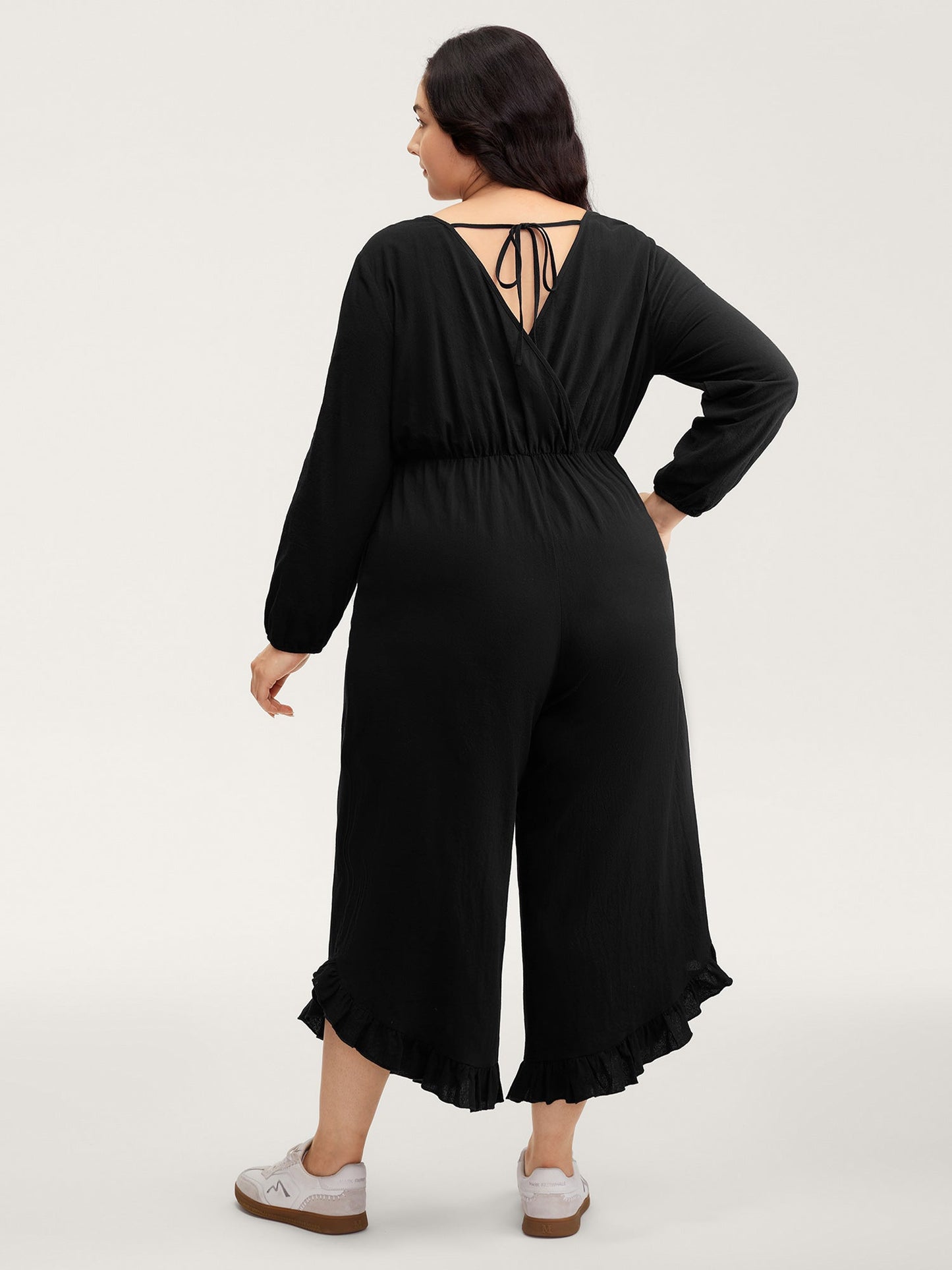 Pure Cotton Ruffled Hem Pockets Jumpsuit
