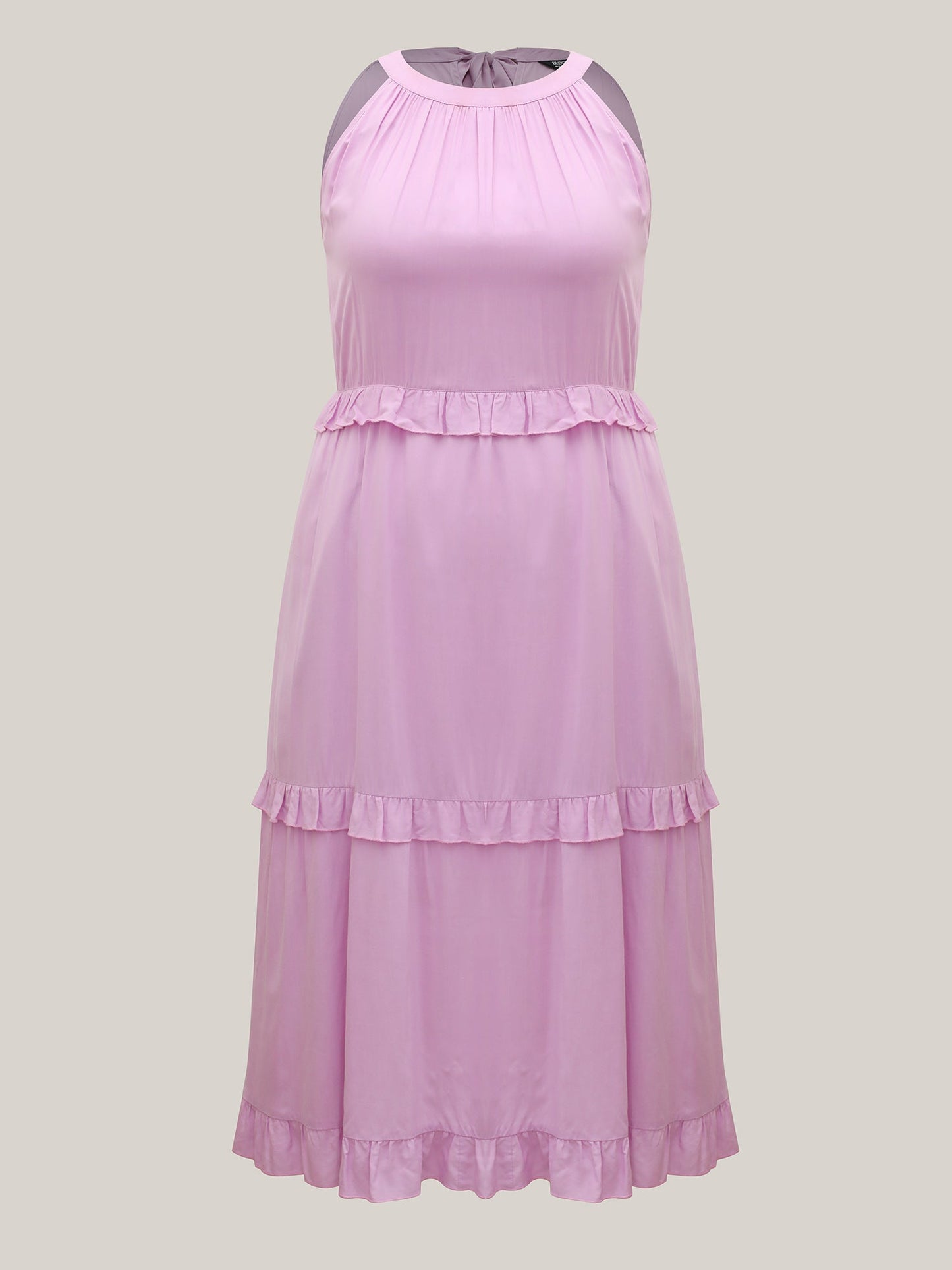 Halter Neck Tiered Ruffles Pocket Midi Dress