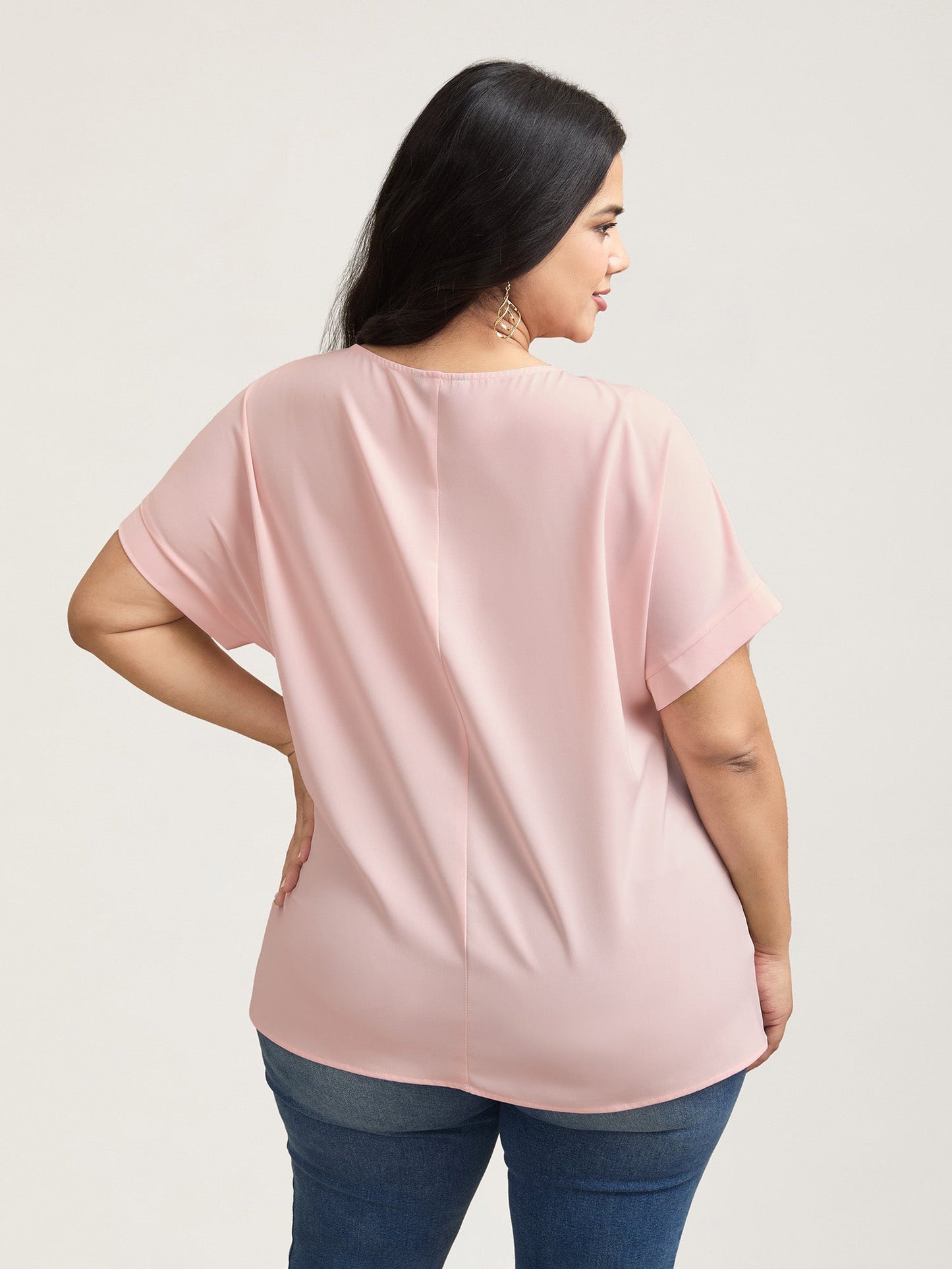 Sheer Lace Neck Half Sleeve Shirt