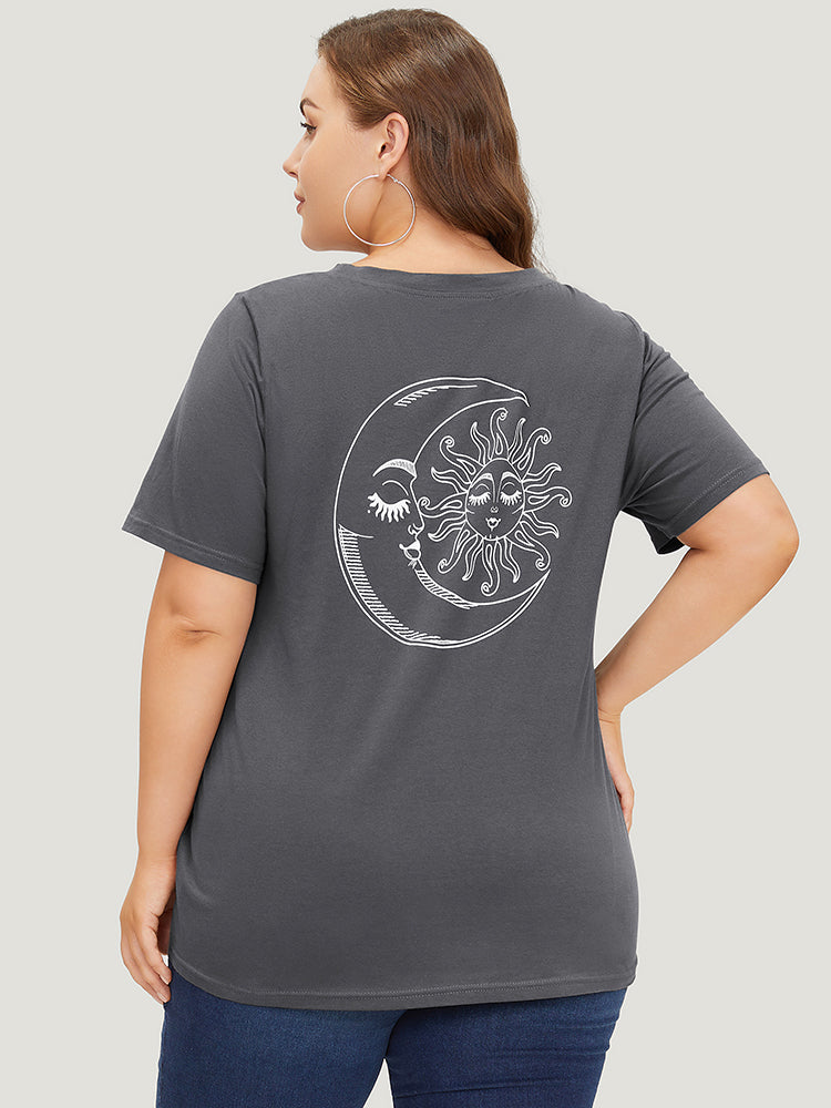 Sun & Moon Print Graphic Round Neck T-shirt