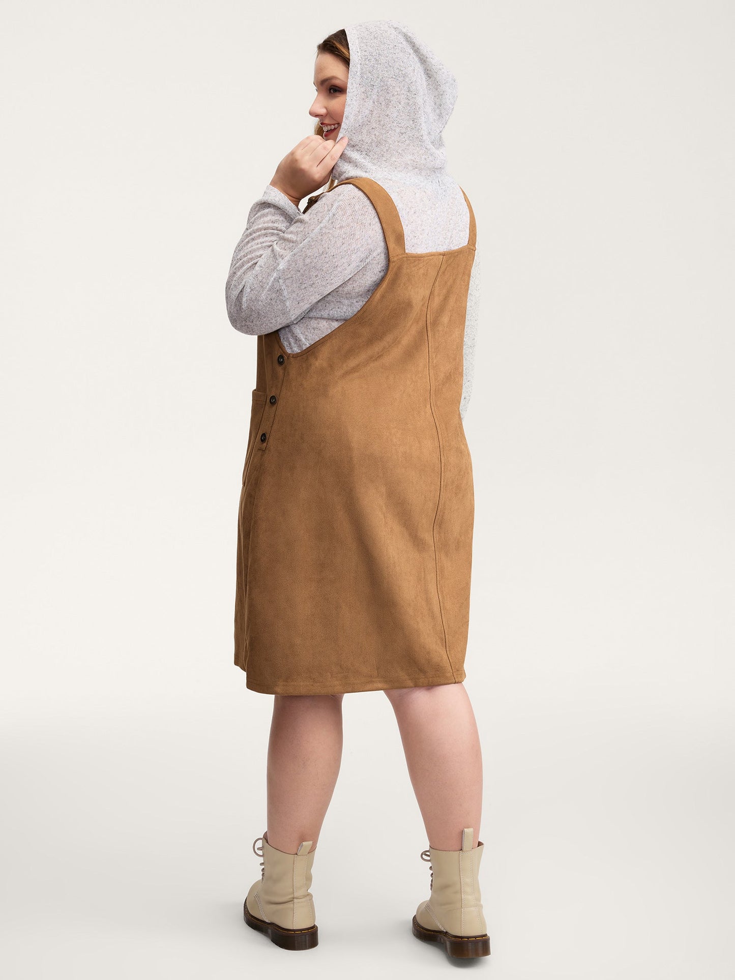 Suede Overall Adjustable Straps Midi Dress