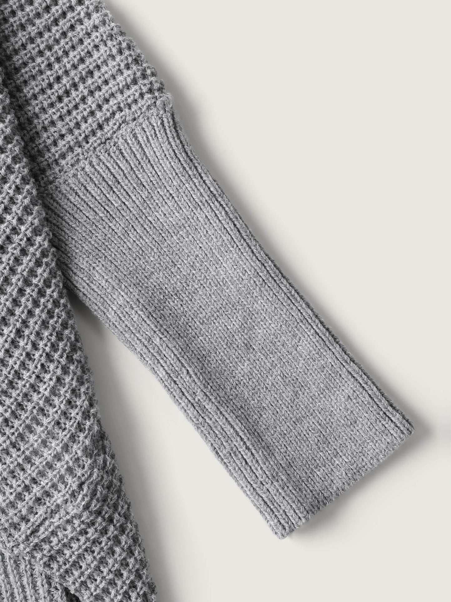 Folded Collar Textured Open-Front Knit Cardigan