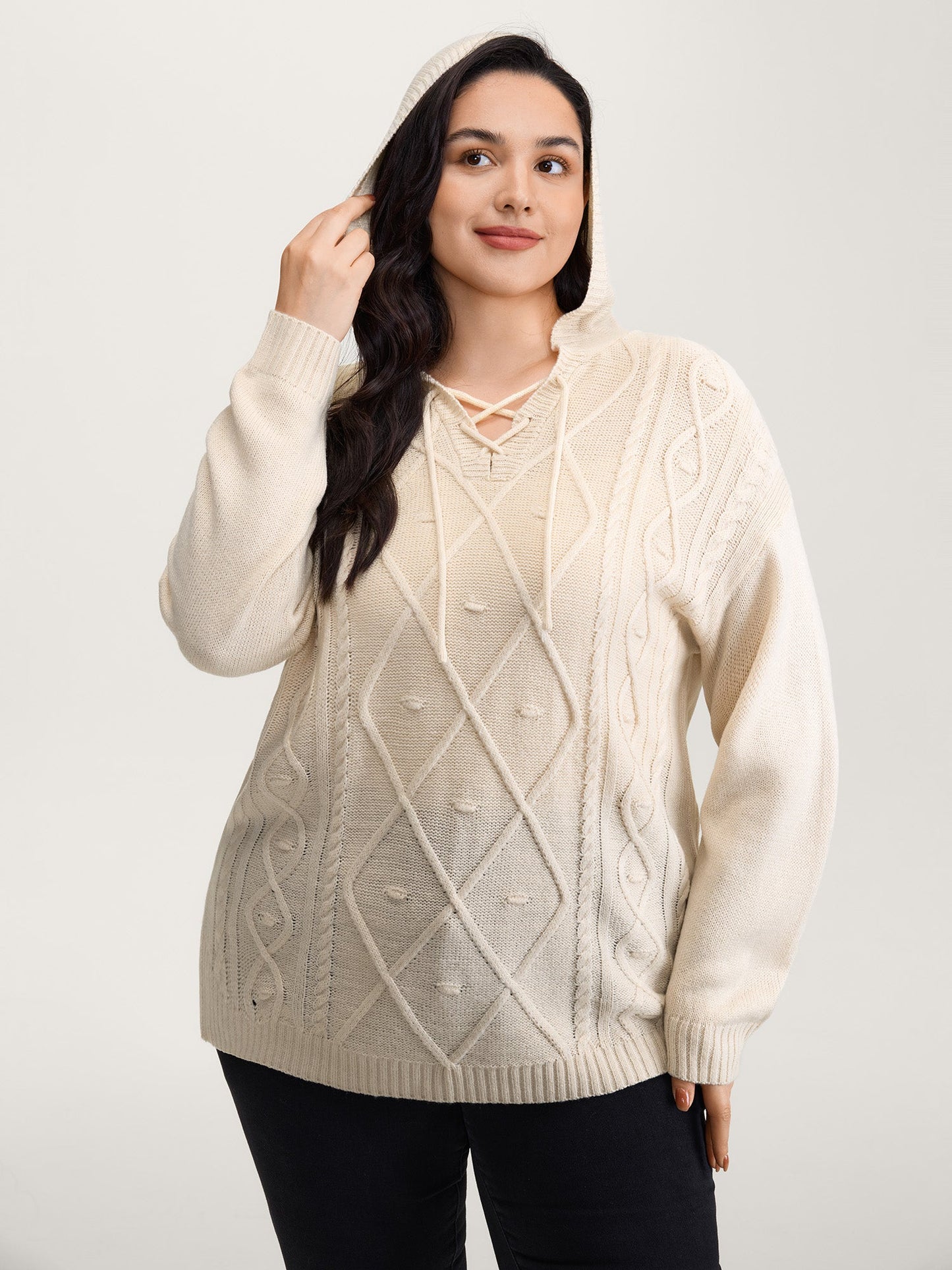 Textured Cross-Tie Hooded Pullover