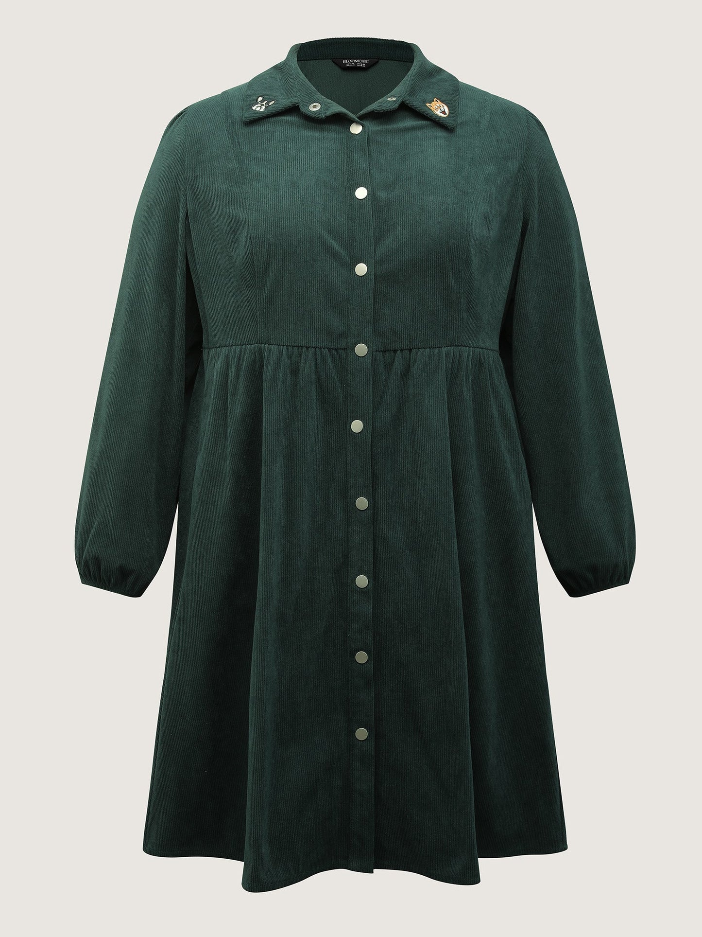 Corduroy Embroidered Midi Shirt Dress