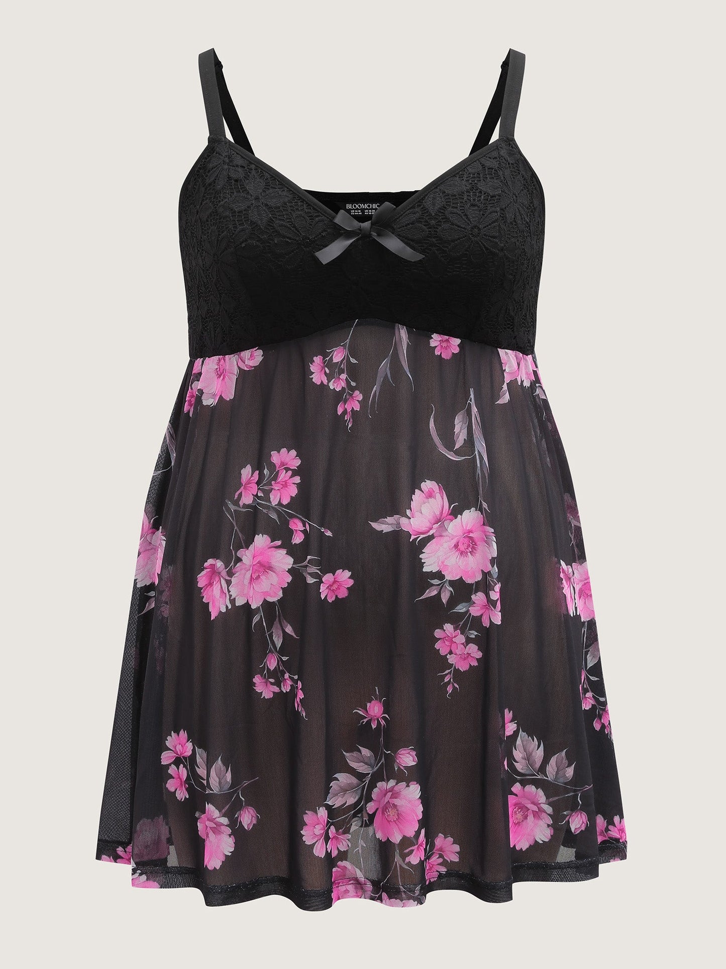 Floral Print Sheer Lace Trim Sleep Dress