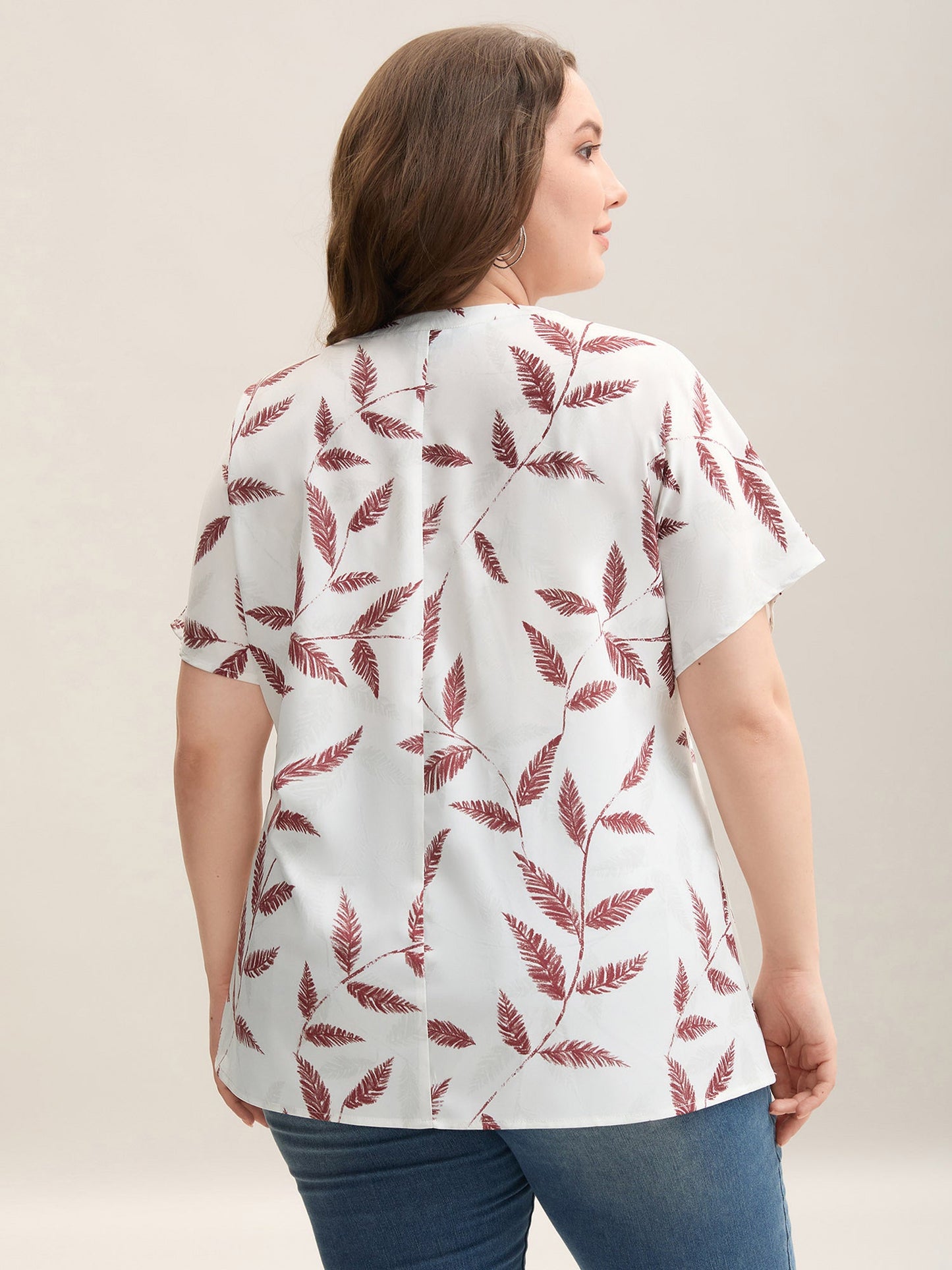 Leaf Print Notched Collar Blouse