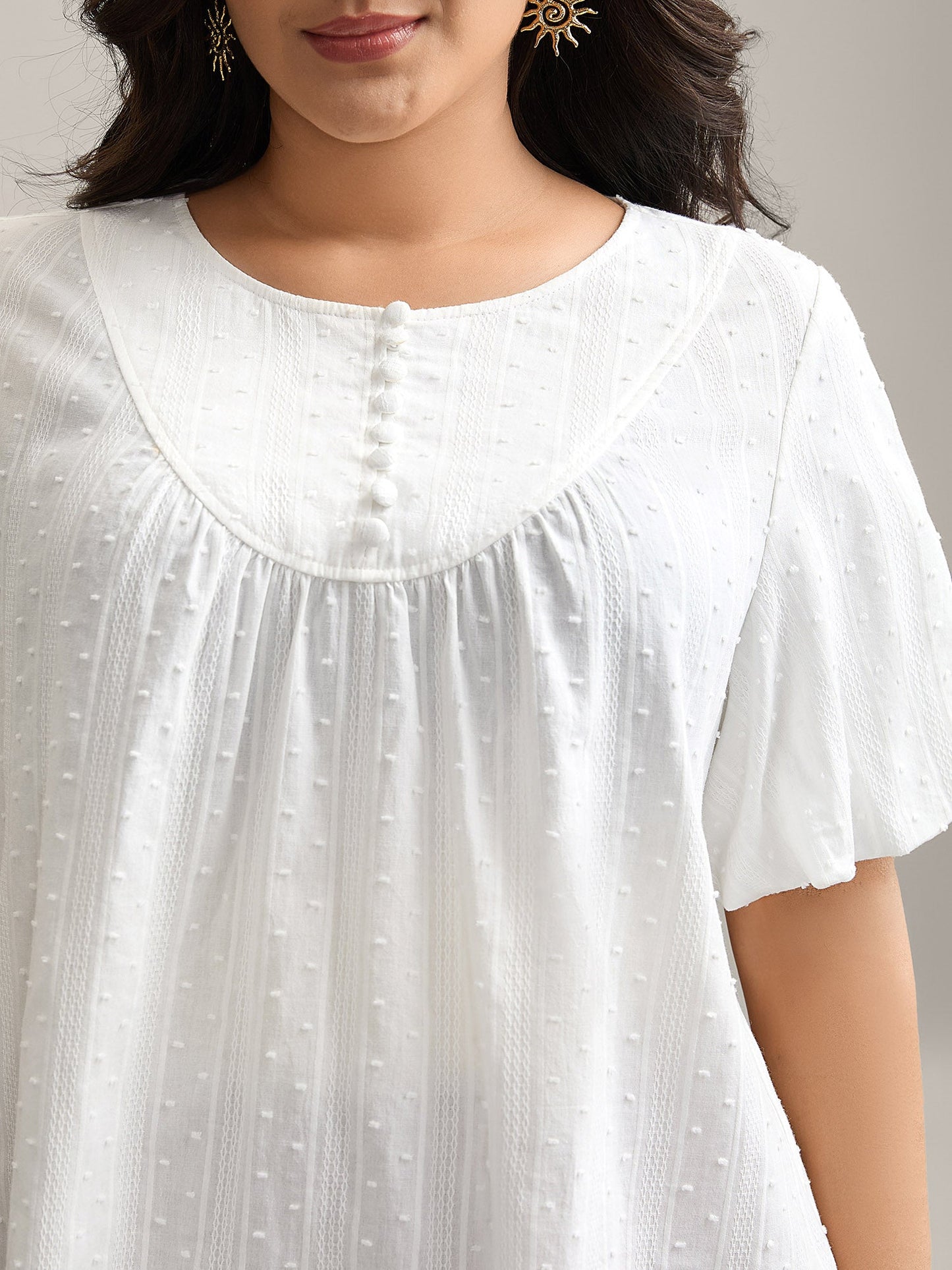 Pure Cotton Puff Sleeve Button Blouse