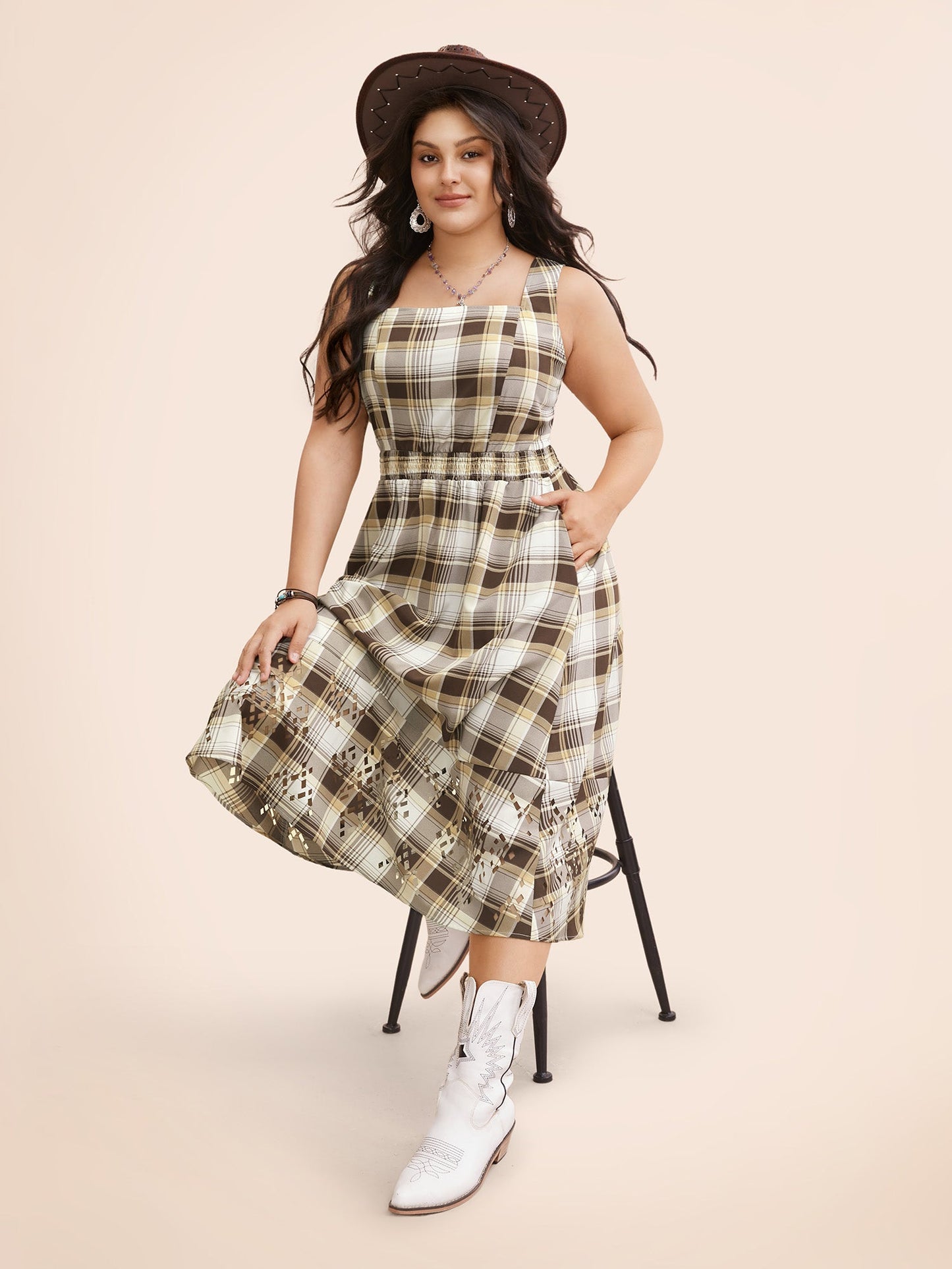 Burntout Hem Waist Defining Midi Dress