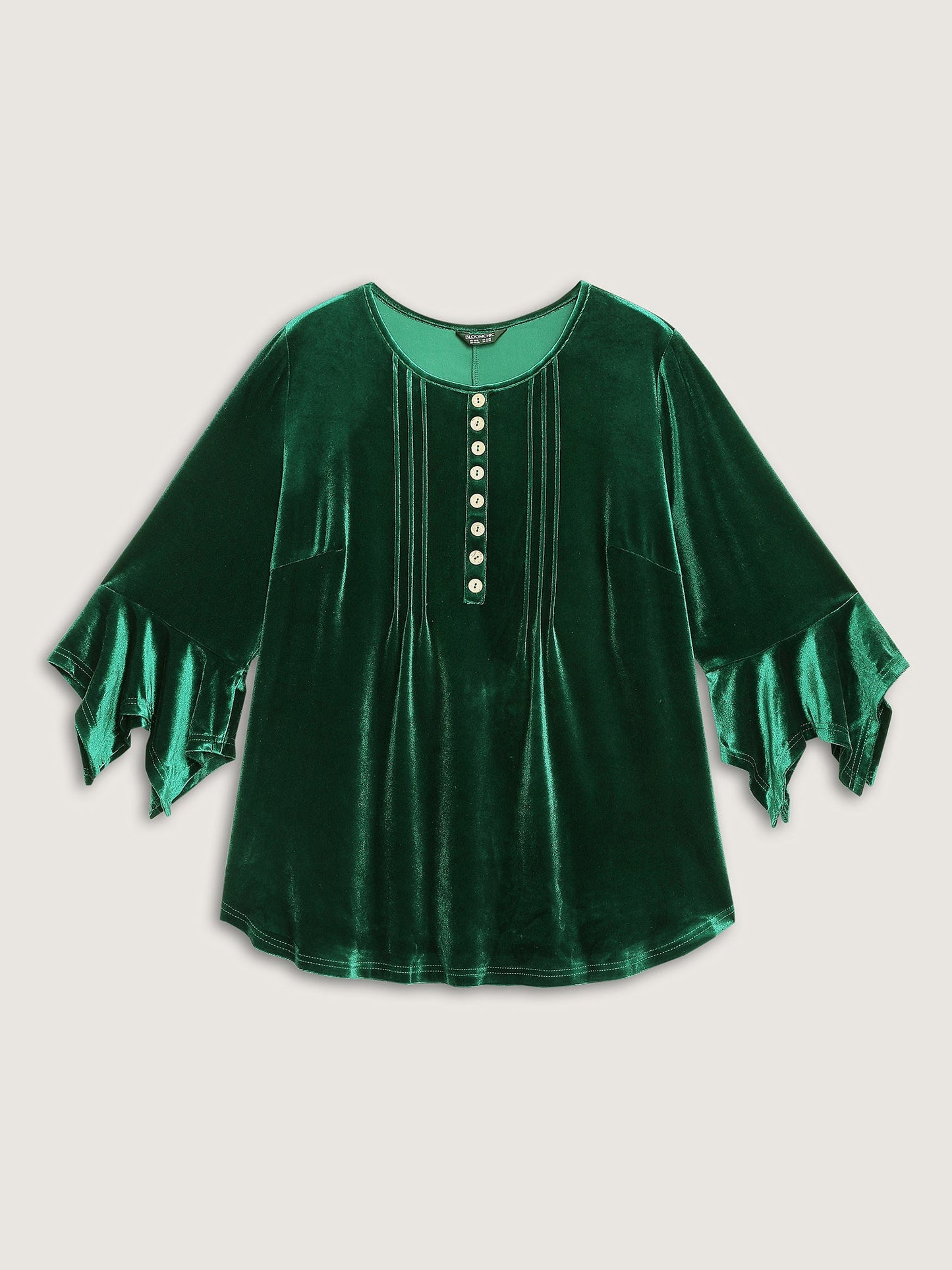 Velvet Pleated Button Neckline Blouse