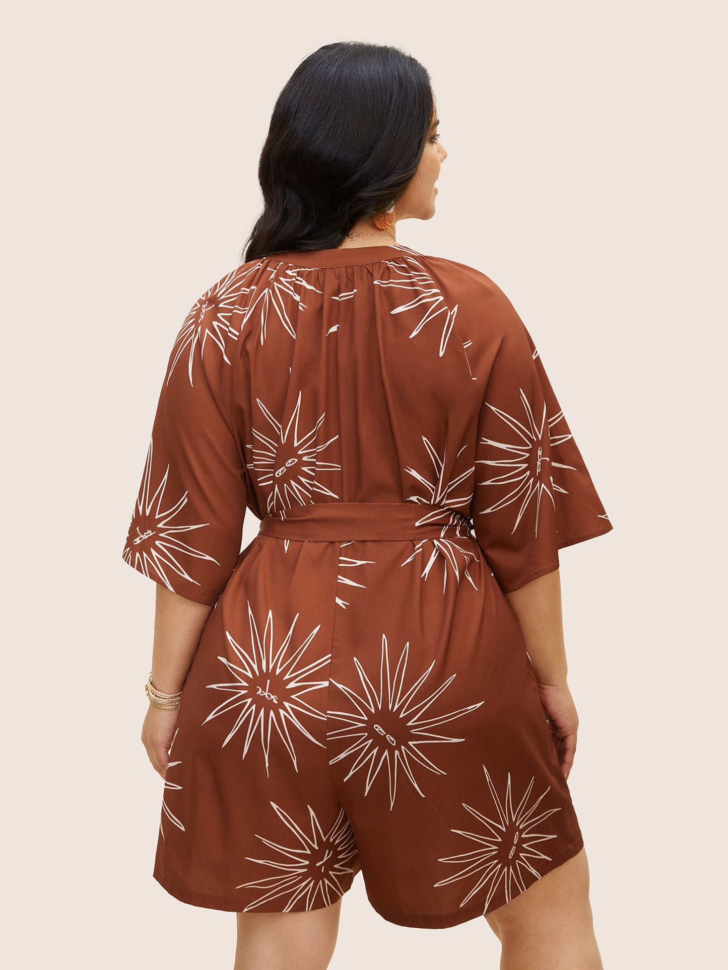 Sun Print Gathered Button Up Jumpsuit