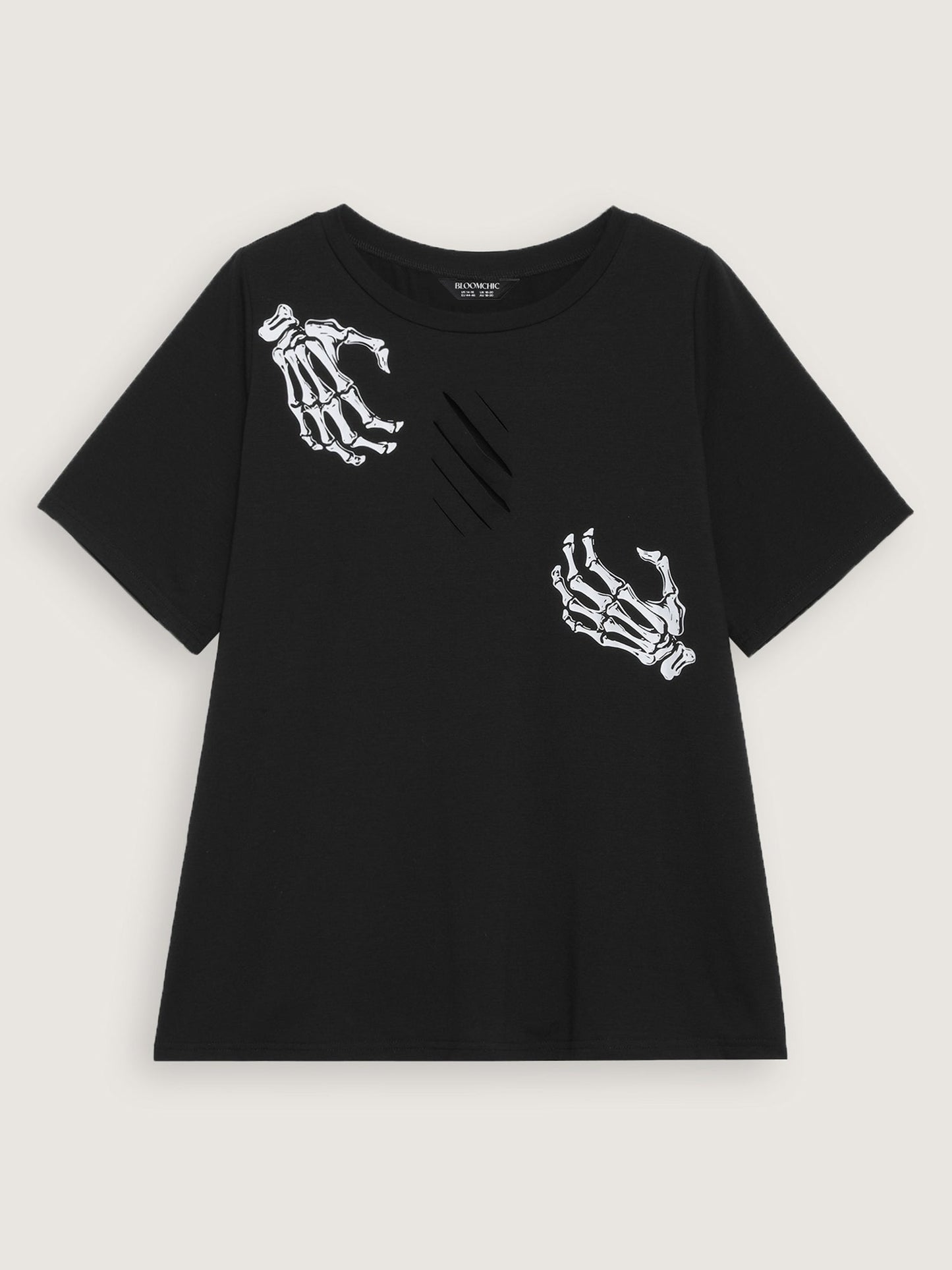 Skeleton Hands Print Cut-Out Solid T-Shirt