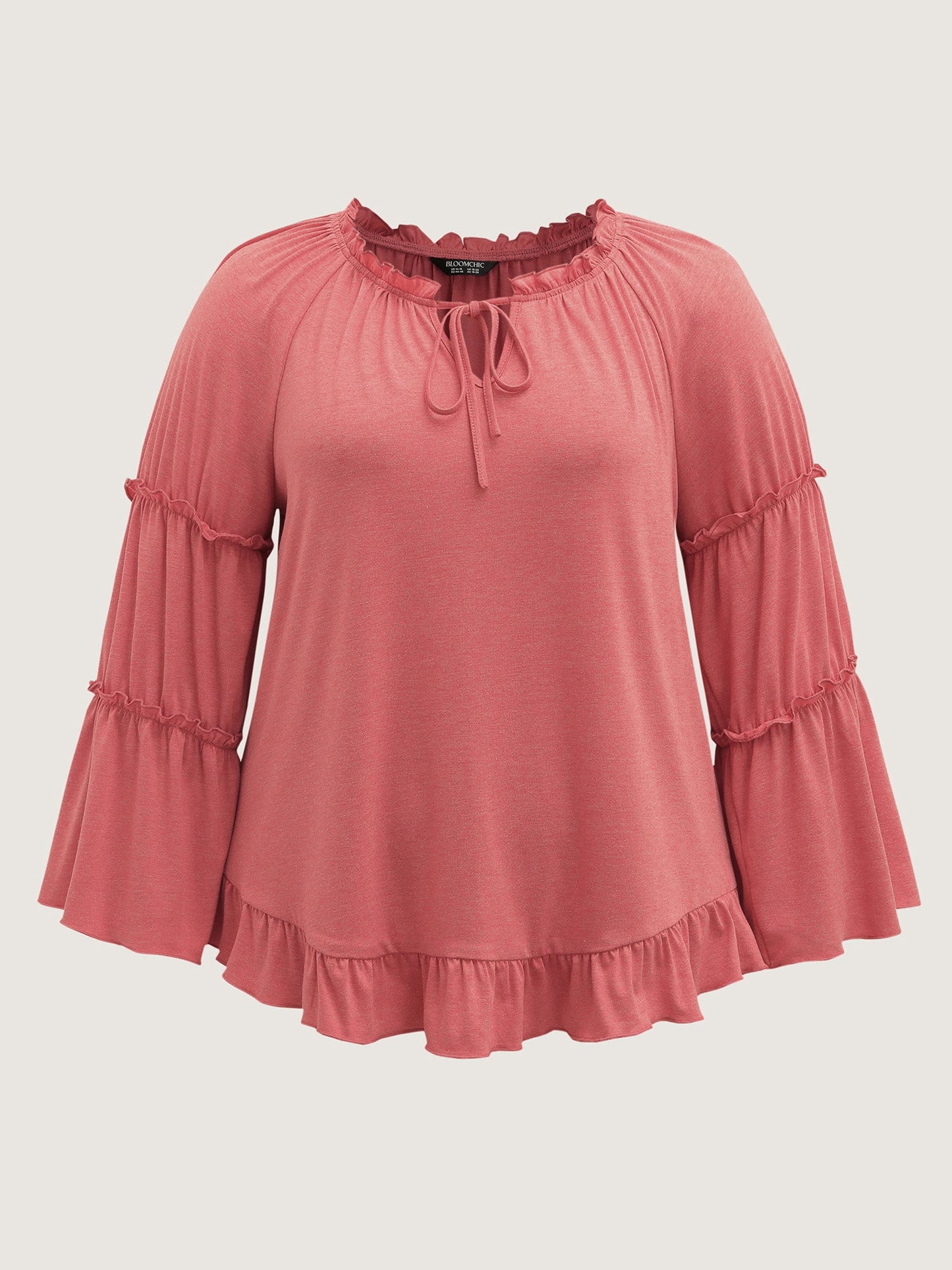 Supersoft Tiered Ruffled Sleeve Neck-Tie Top