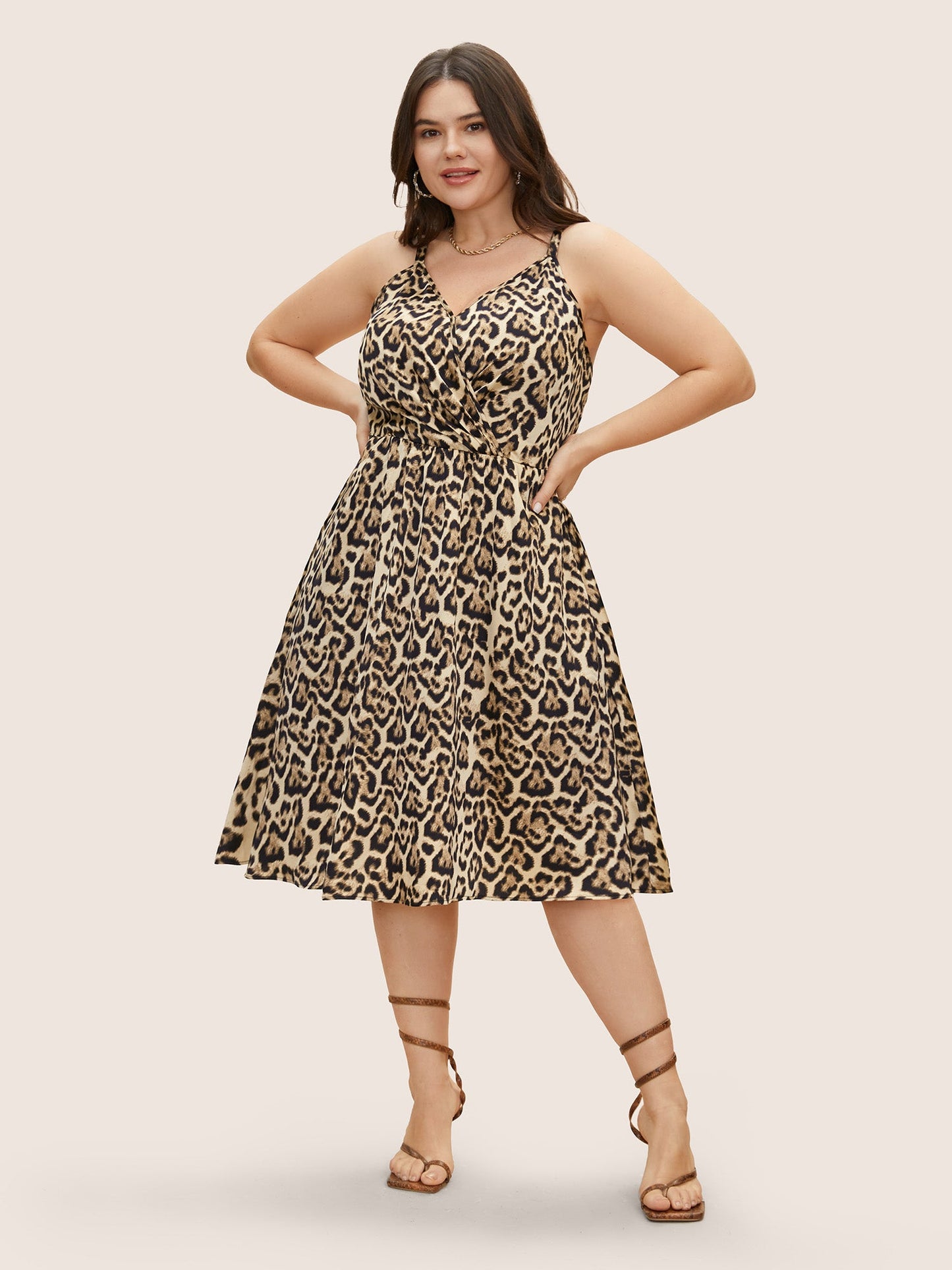 Overlap Collar Leopard Print Cami Dress