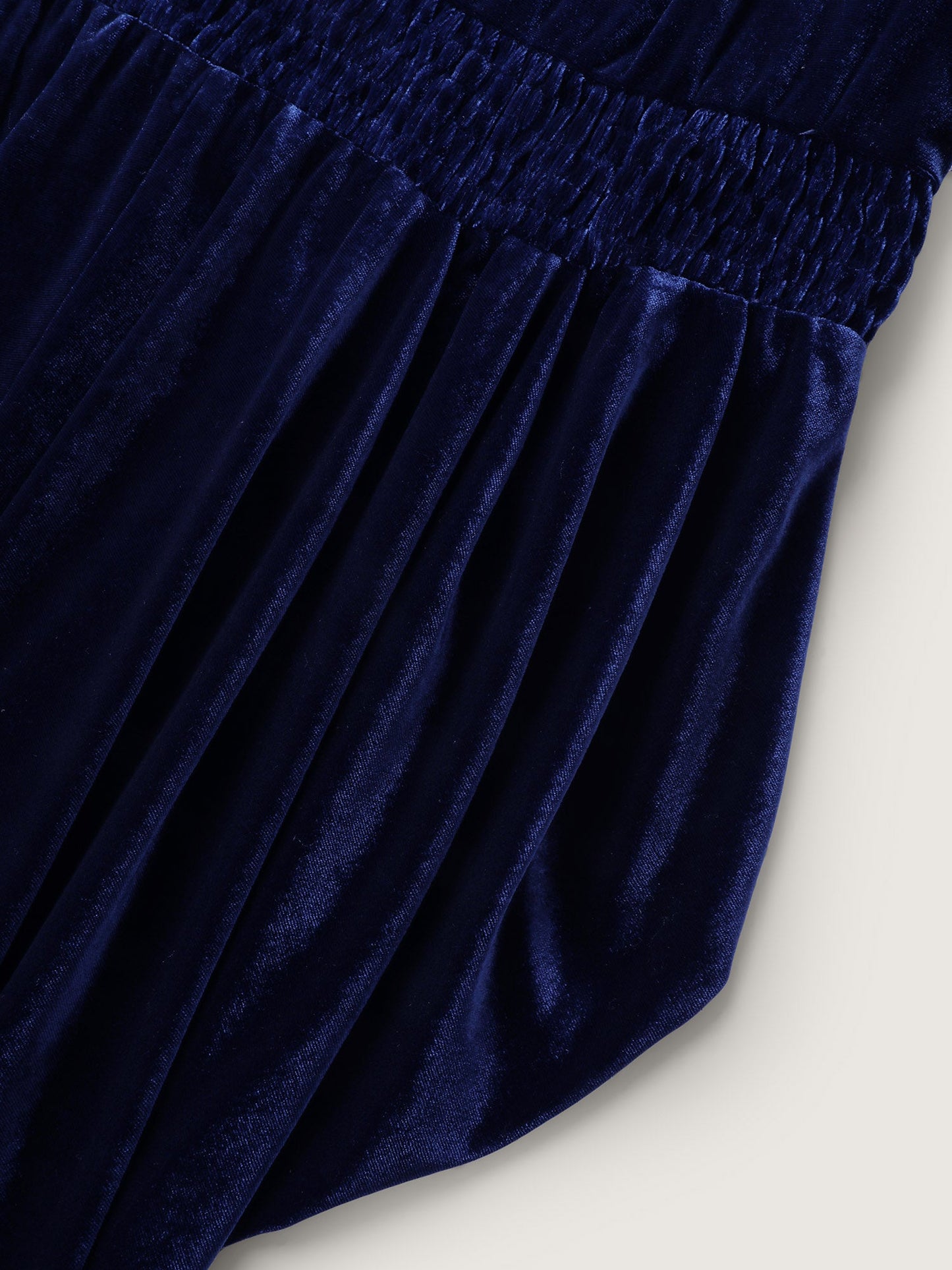 Velvet Shirred Waist Asymmetrical Hem Midi Dress