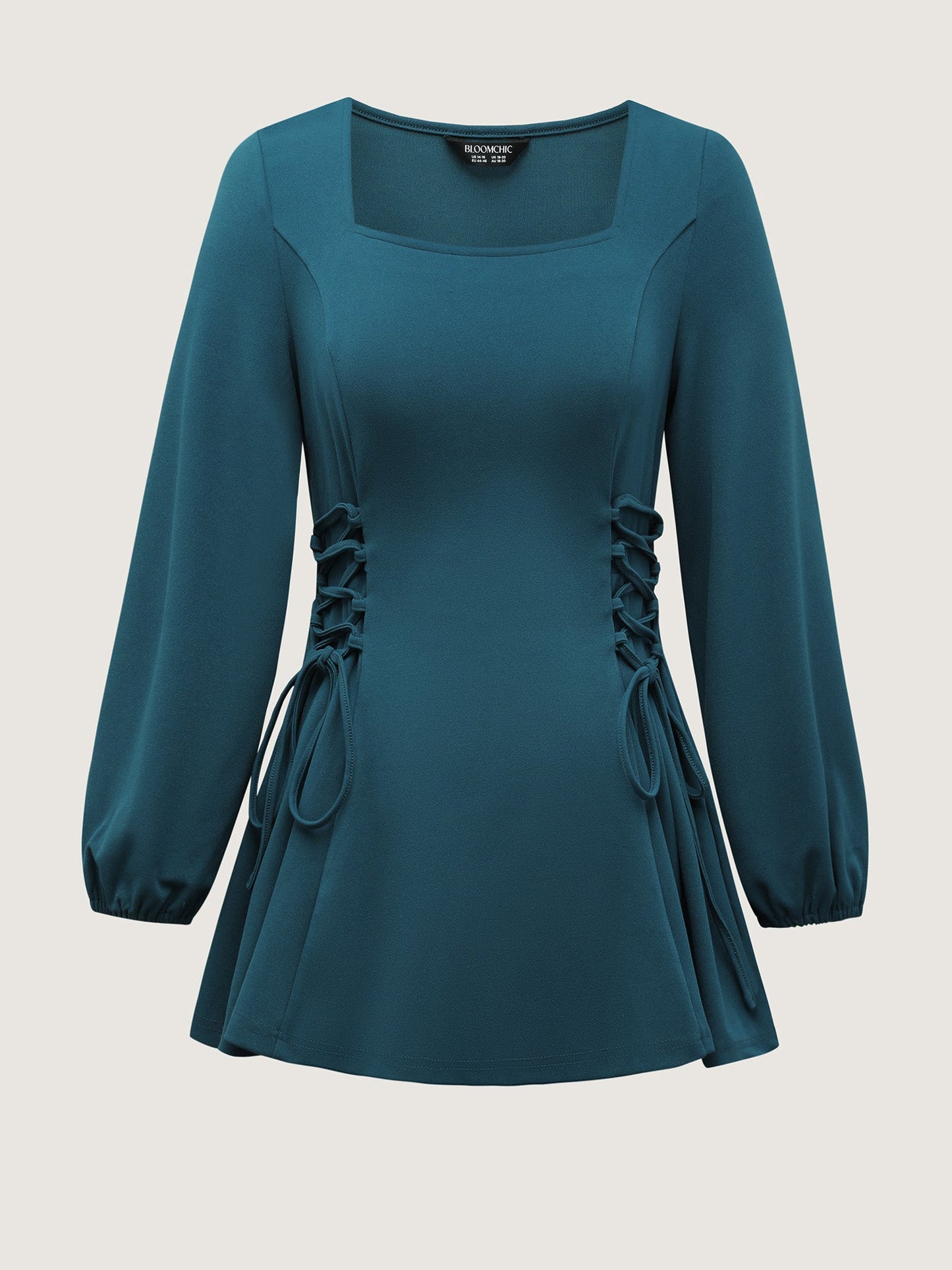 Cinched-Waist Cross-Tie Stretchy Blouse