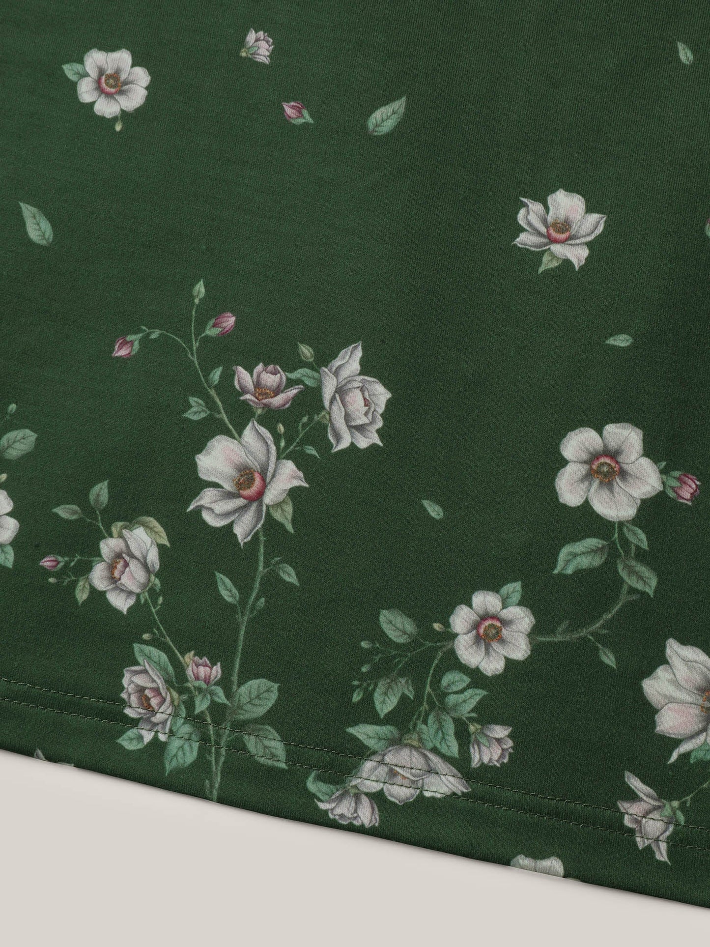 Floral Hem Print Cinched-Waist Midi Dress