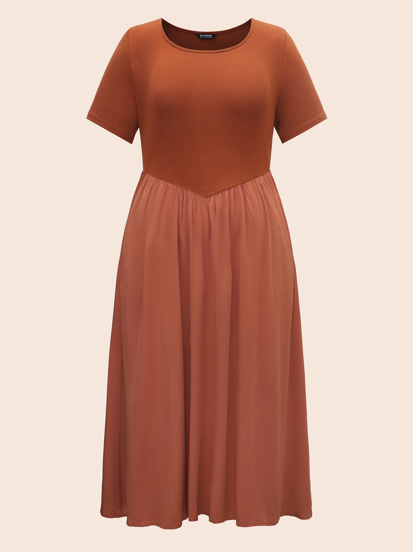 U Neck Patchwork Midi Dress