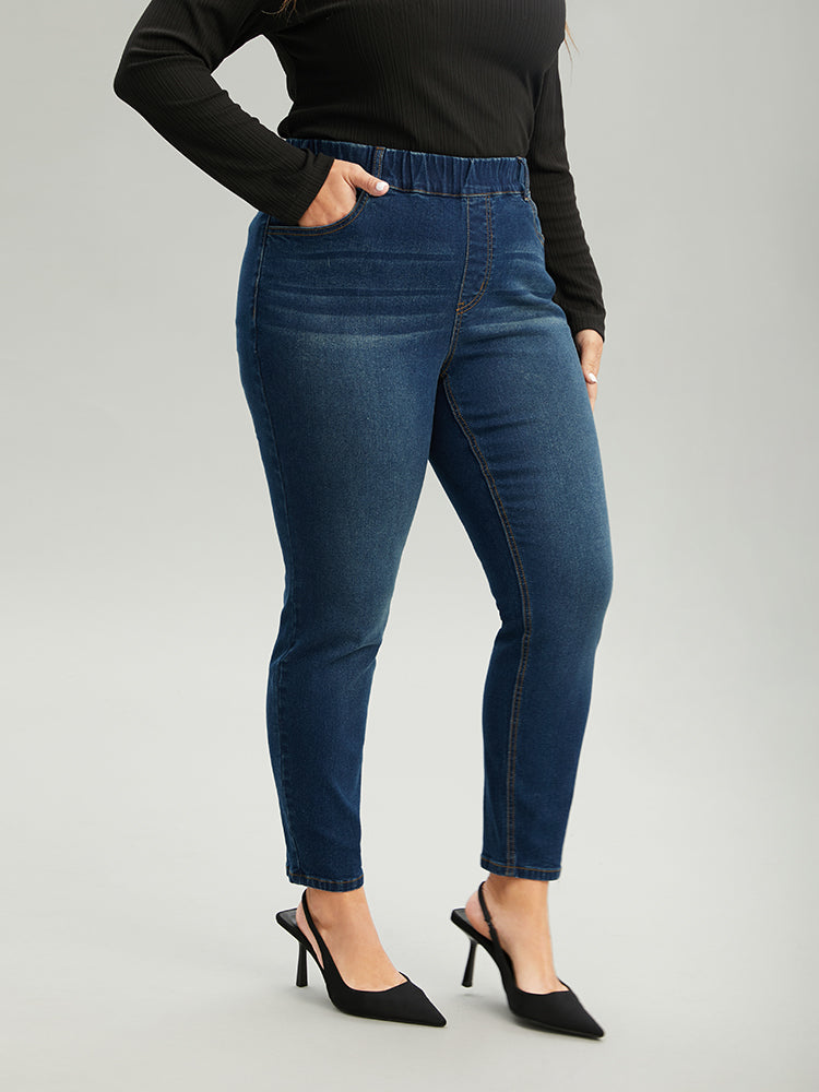 Dark Wash Skinny Elastic Waist Jeans