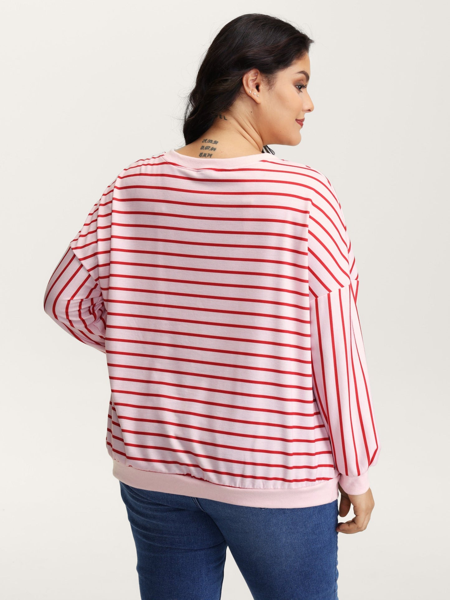 Stripe Snap Button Round Neck Sweatshirt