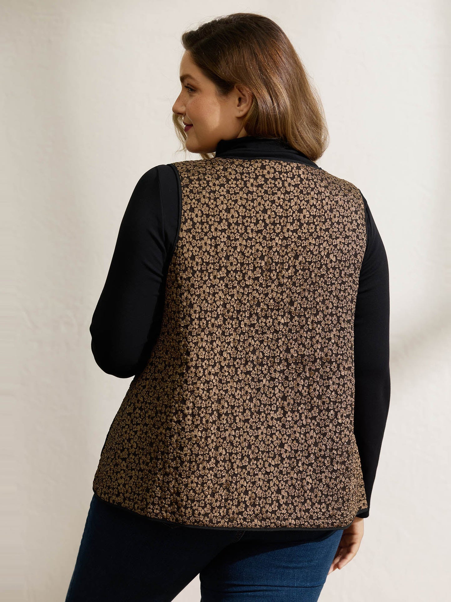 Floral Print Three Ties Quilted Vest
