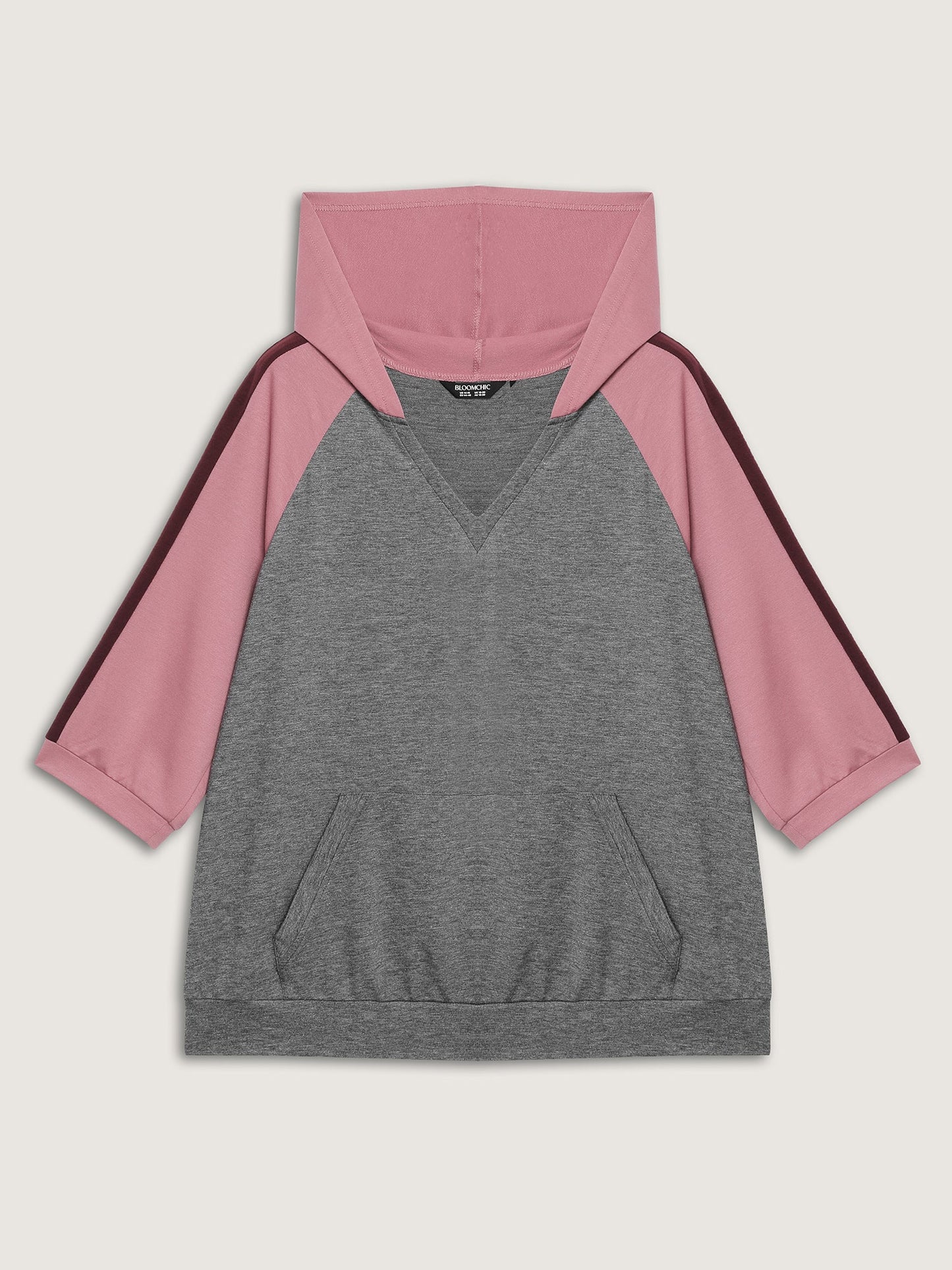 Color Contrast Spliced Stretchy Hem Hoodie