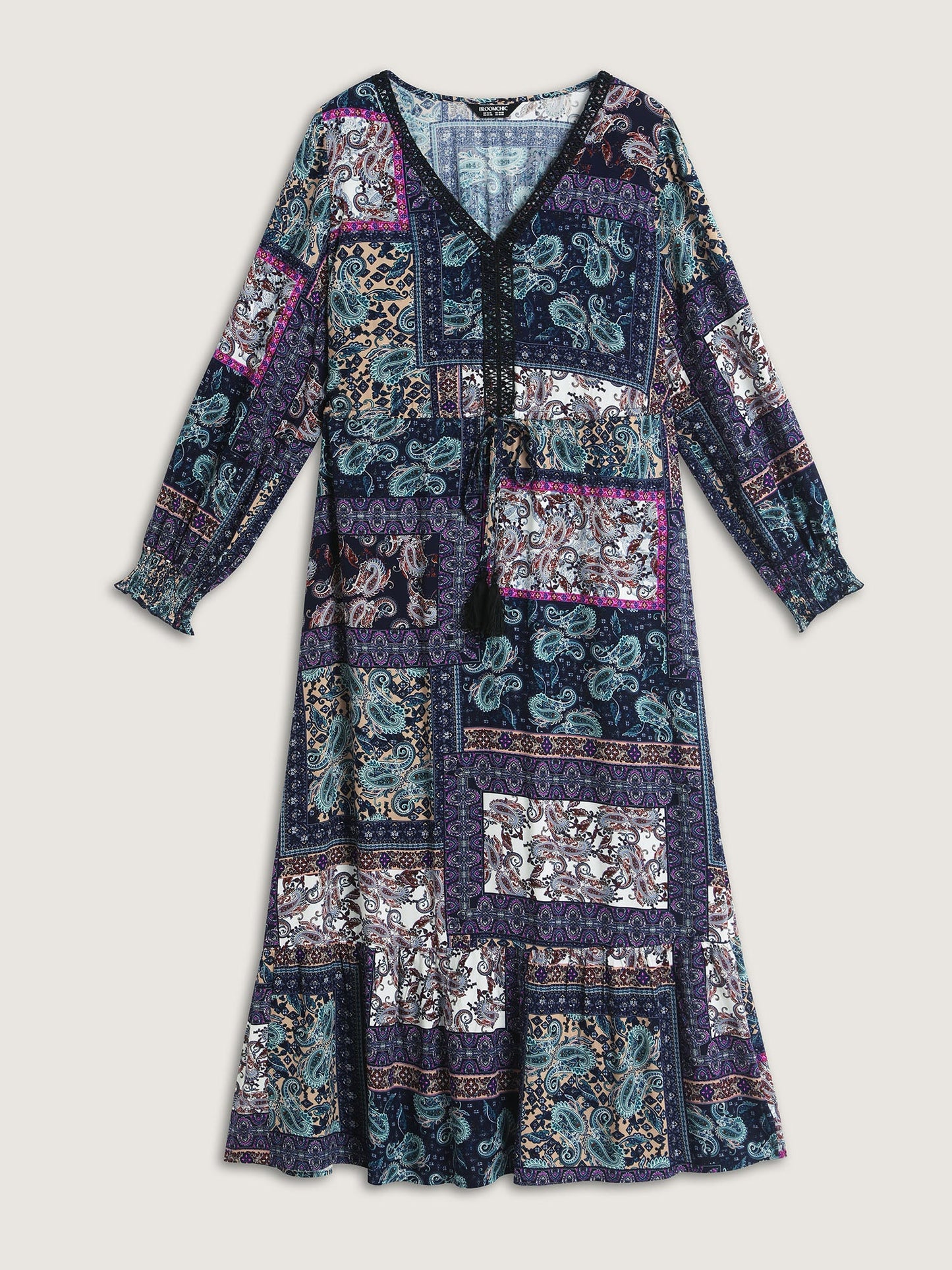 Rayon Floral Collage Shirred Maxi Dress