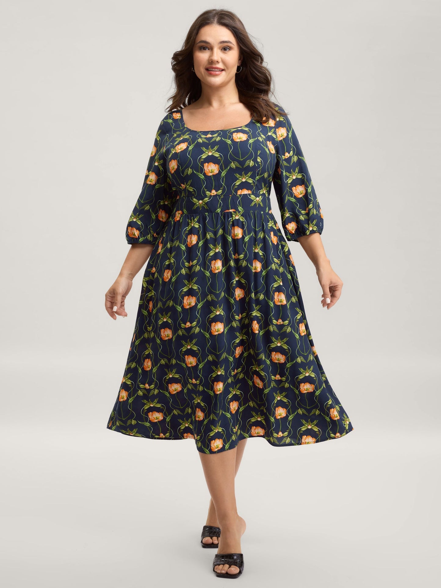 Supersoft Floral Print Shirred Midi Dress