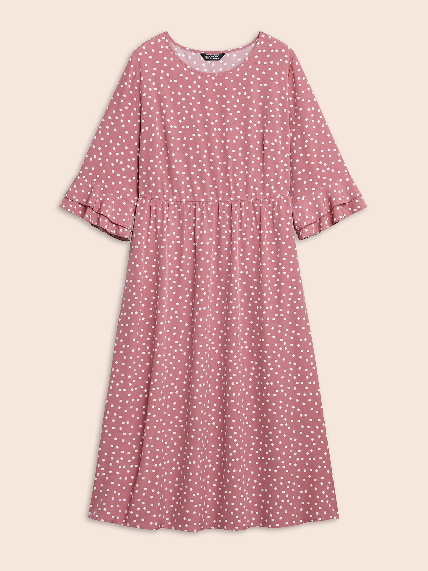 Polka Dot Print Tiered Ruffles Sleeve Midi Dress