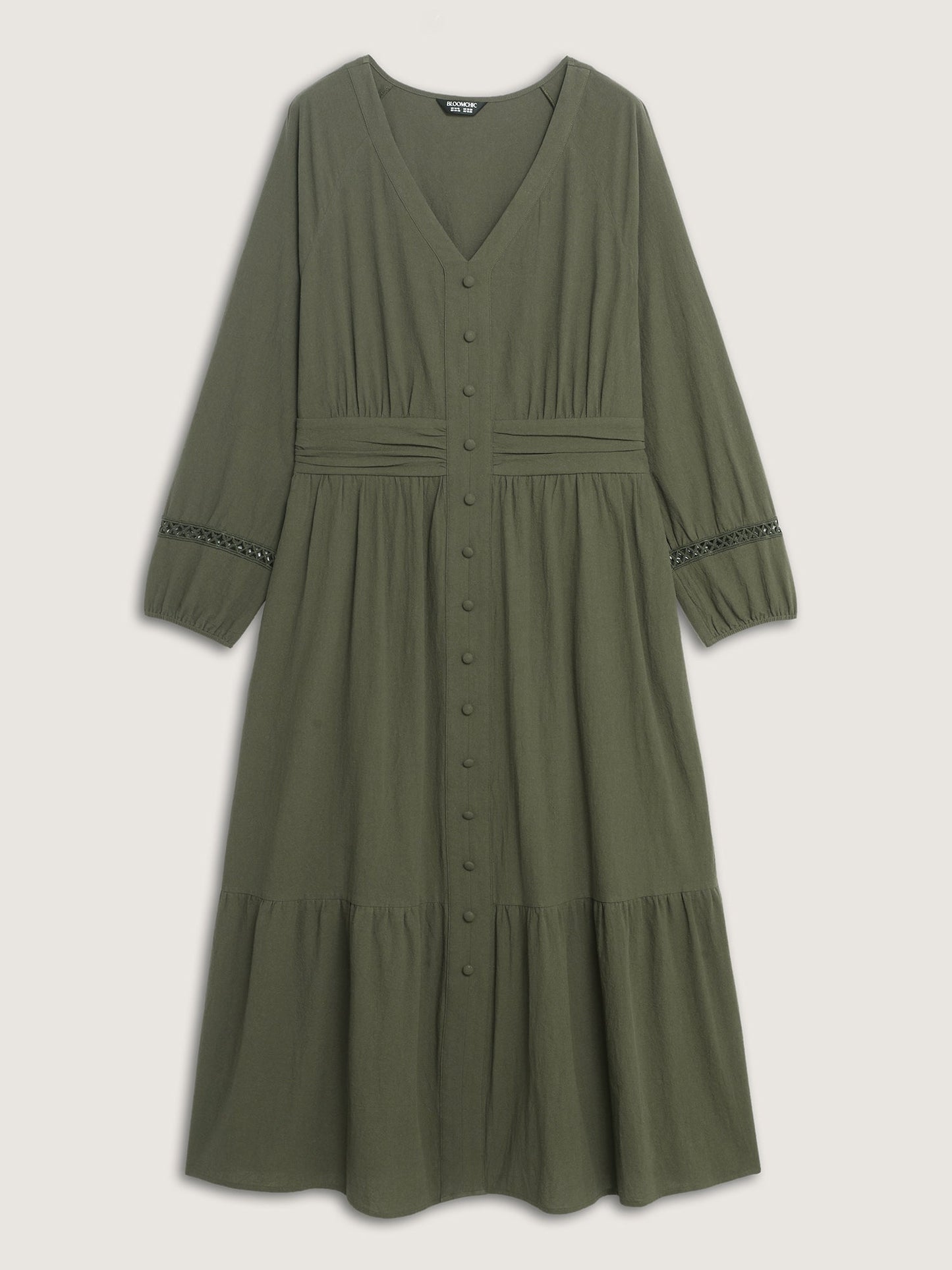 Cotton Pockets Shirred Waist Tiered Maxi Dress