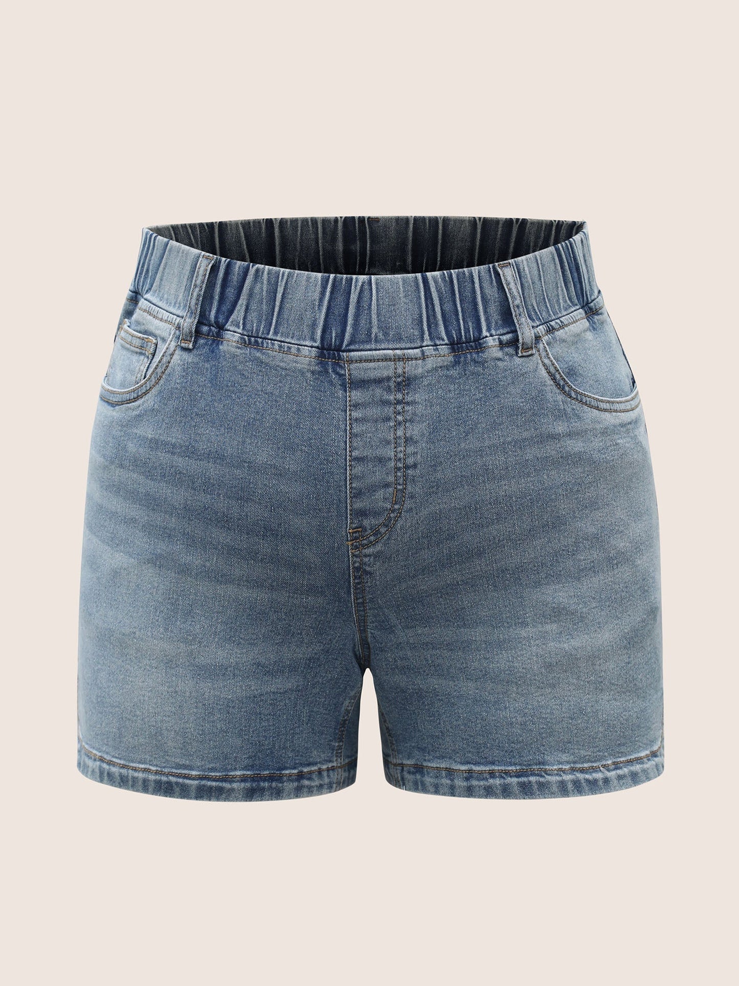 Light Wash Slit Hem Elastic Waist Denim Shorts