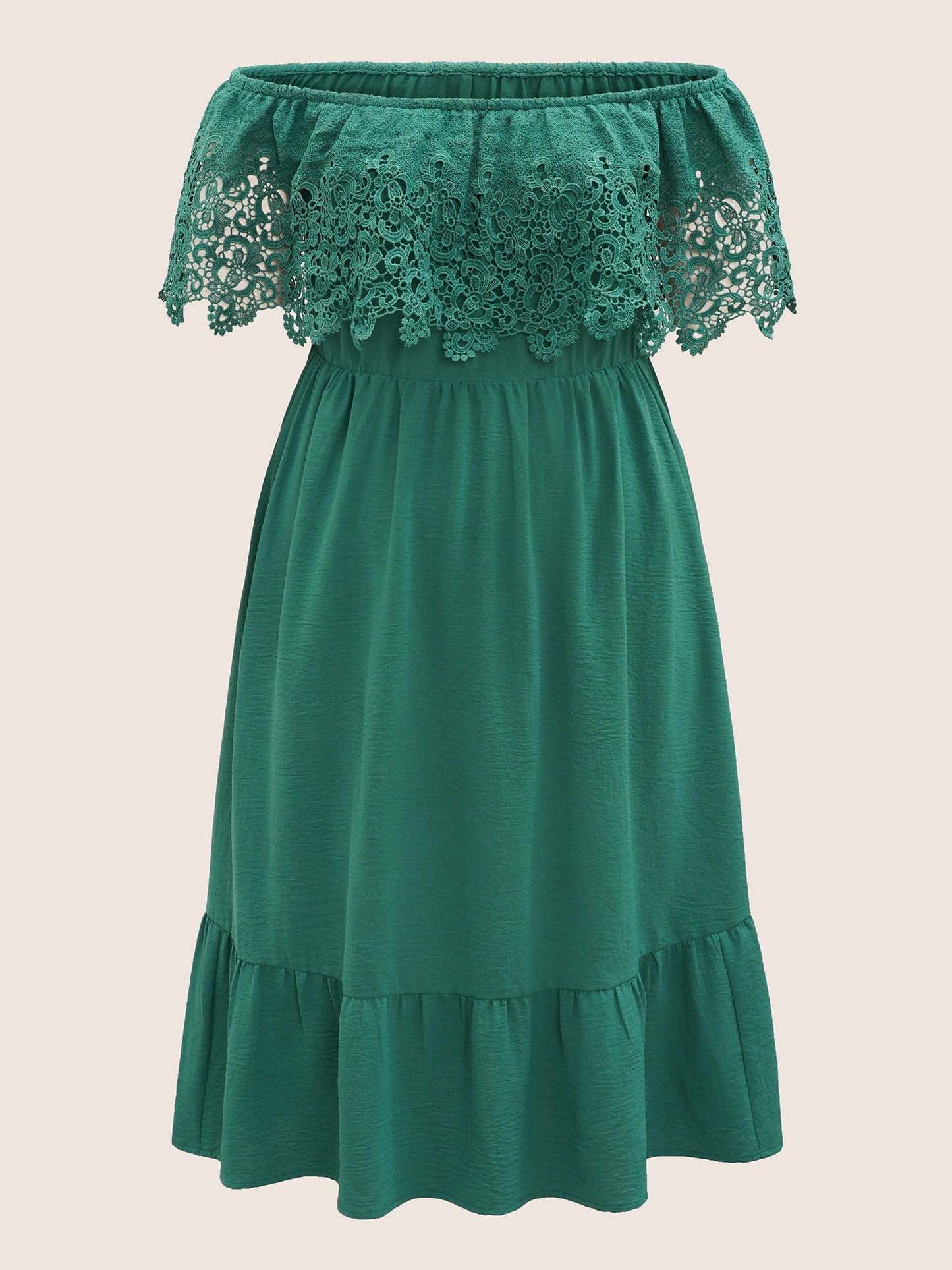 Guipure Lace Off Shoulder Flutter Hem Dress