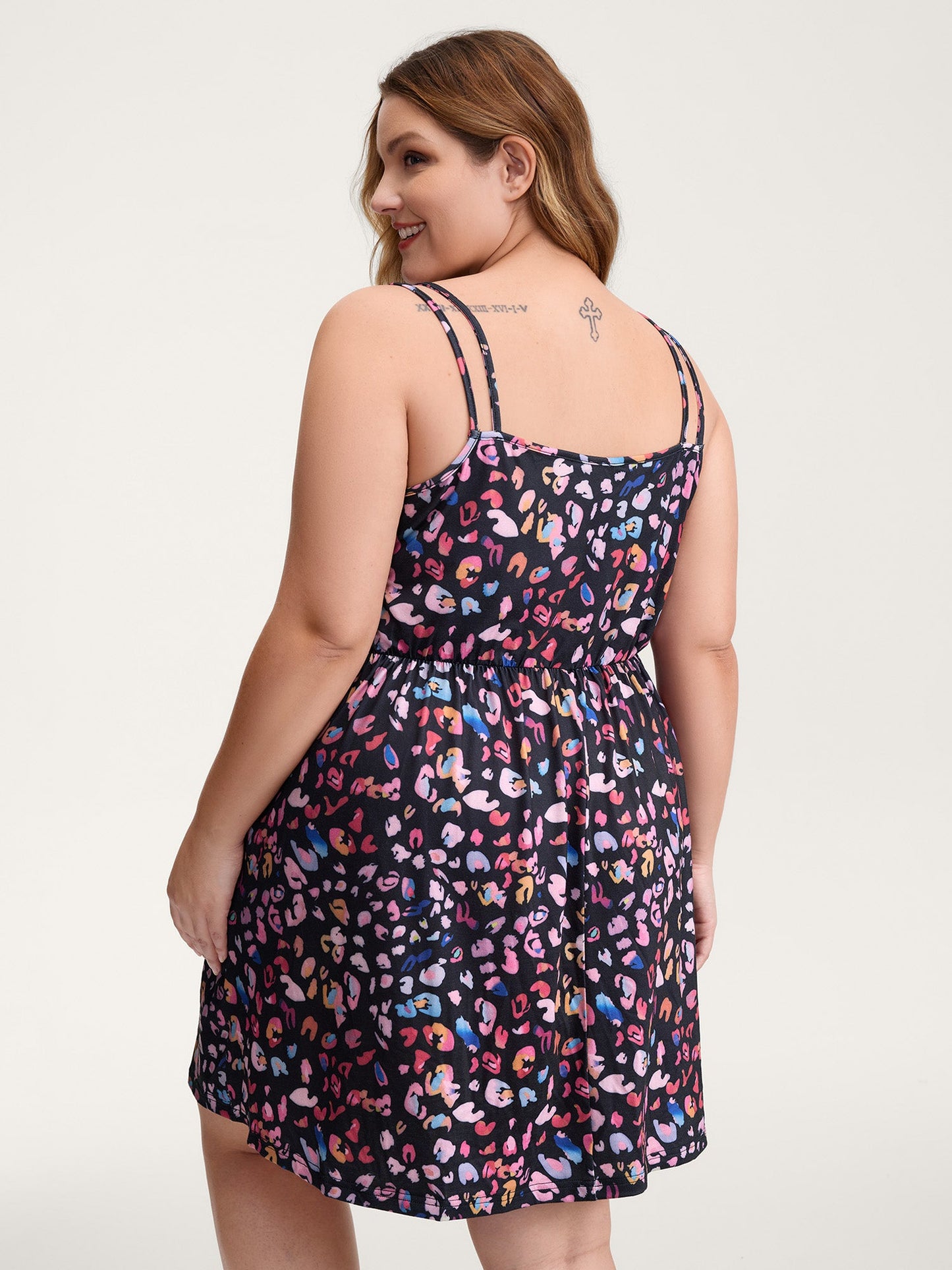 Colorful Leopard Print Double Strap Sleep Dress