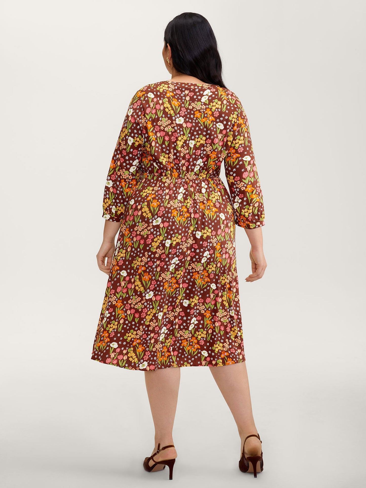 Rayon Floral Print Midi Dress