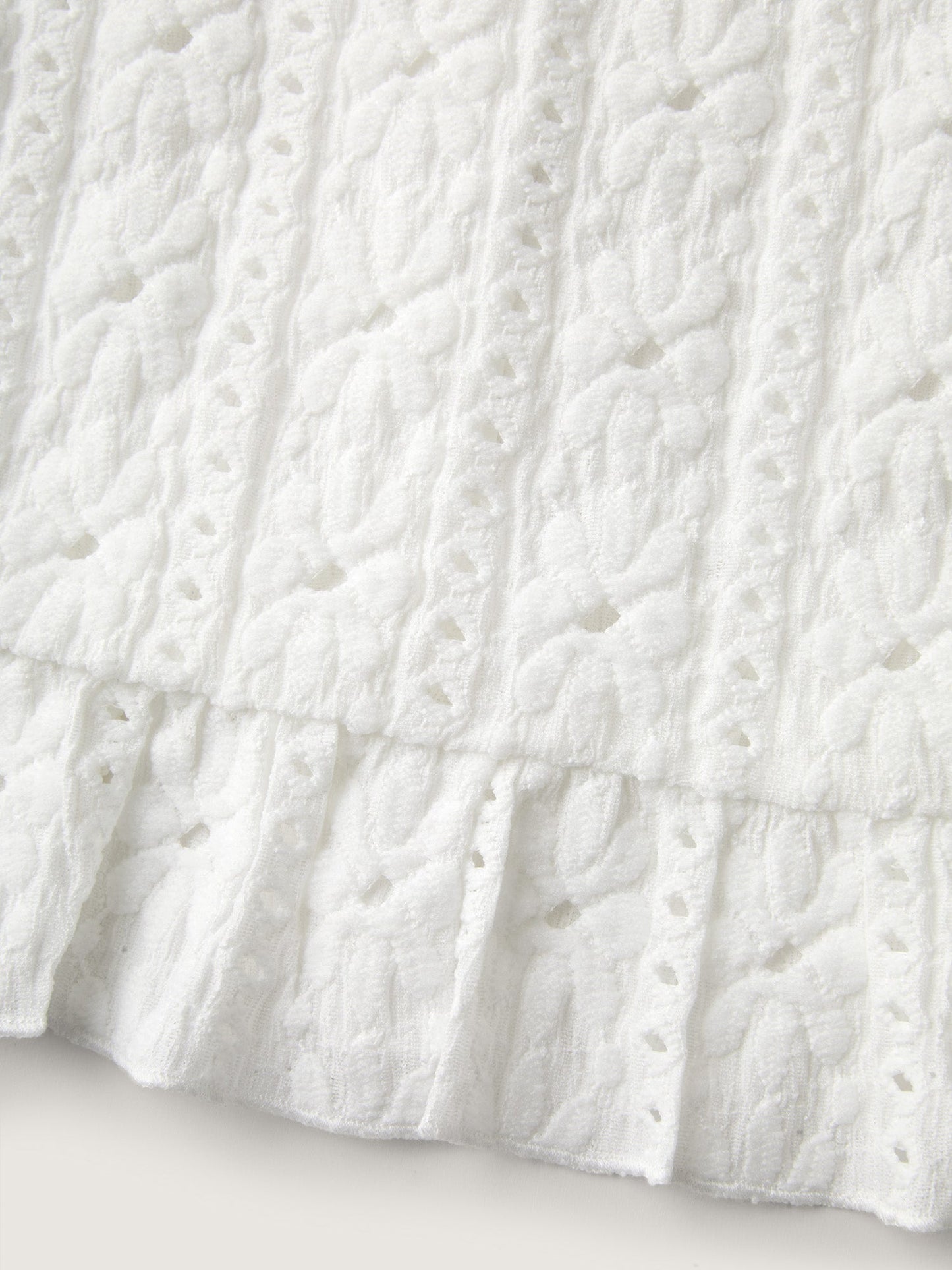 Floral Eyelet Trim Ruffled Hem Top