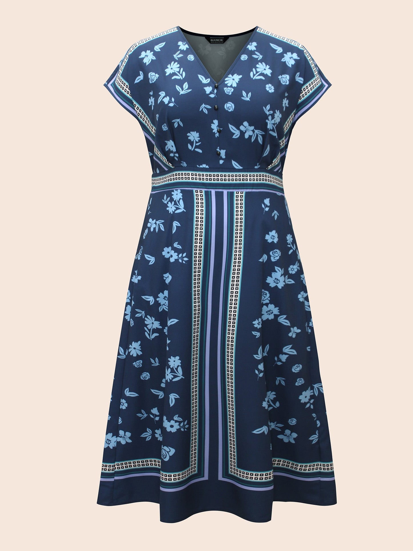 Boho Print Shirred Dolman Sleeve Dress