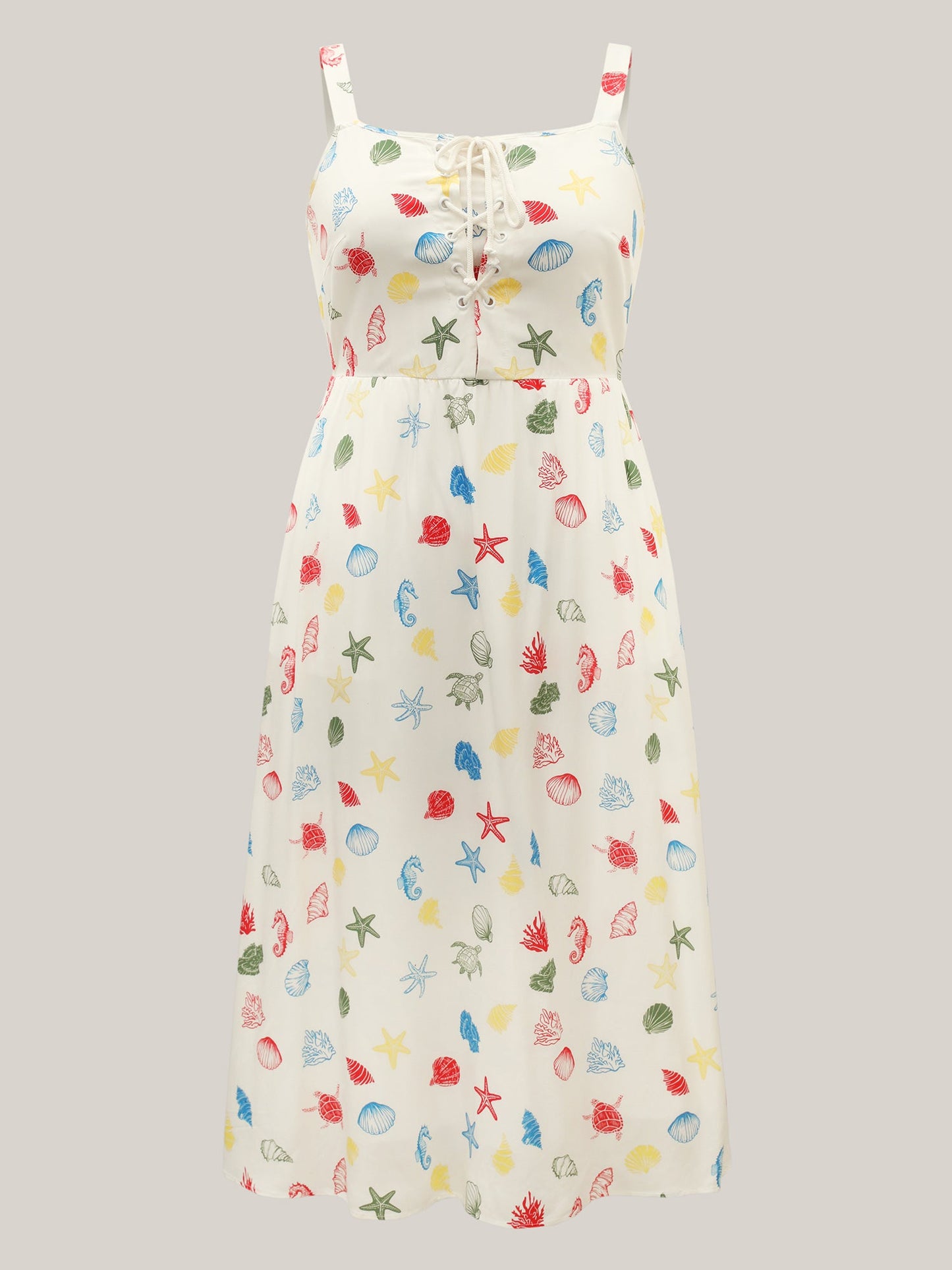 Ocean Print Adjustable Straps Pockets Midi Dress