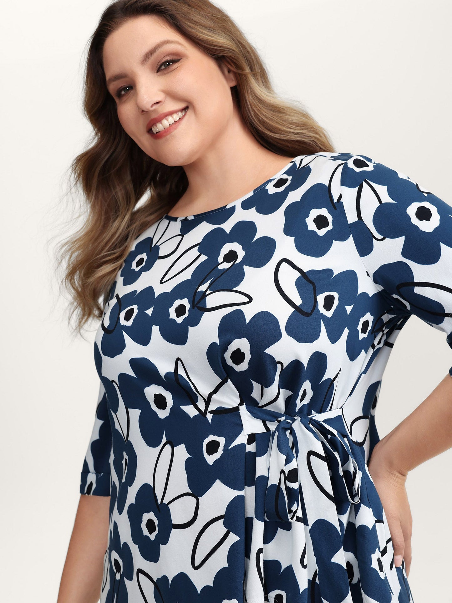 Floral Print Waist-Tie Blouse