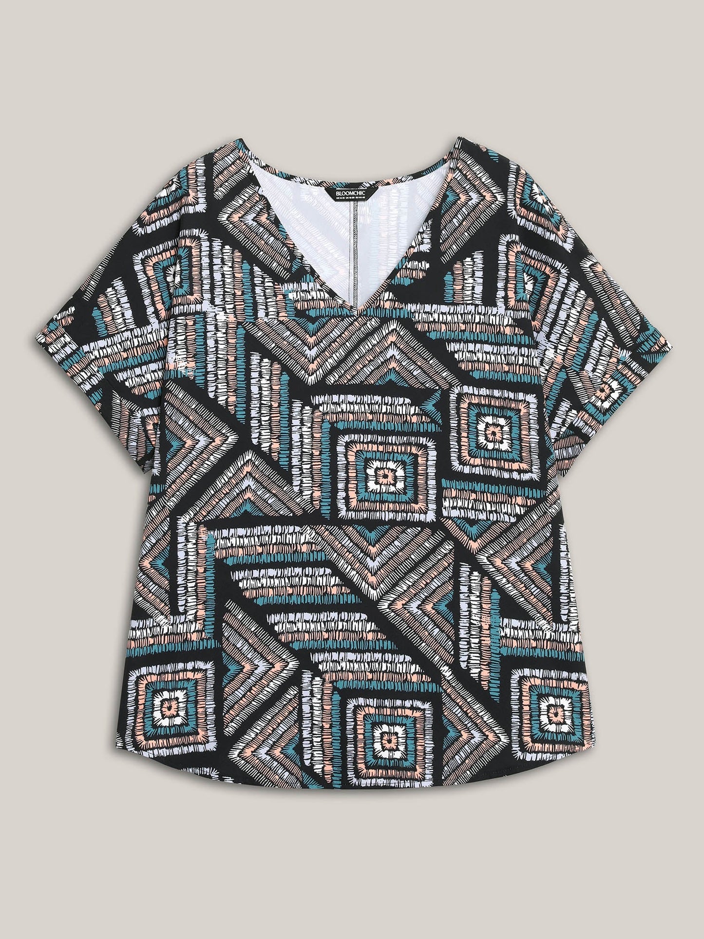 Geometric Print V-Neck Relaxed Fit Blouse