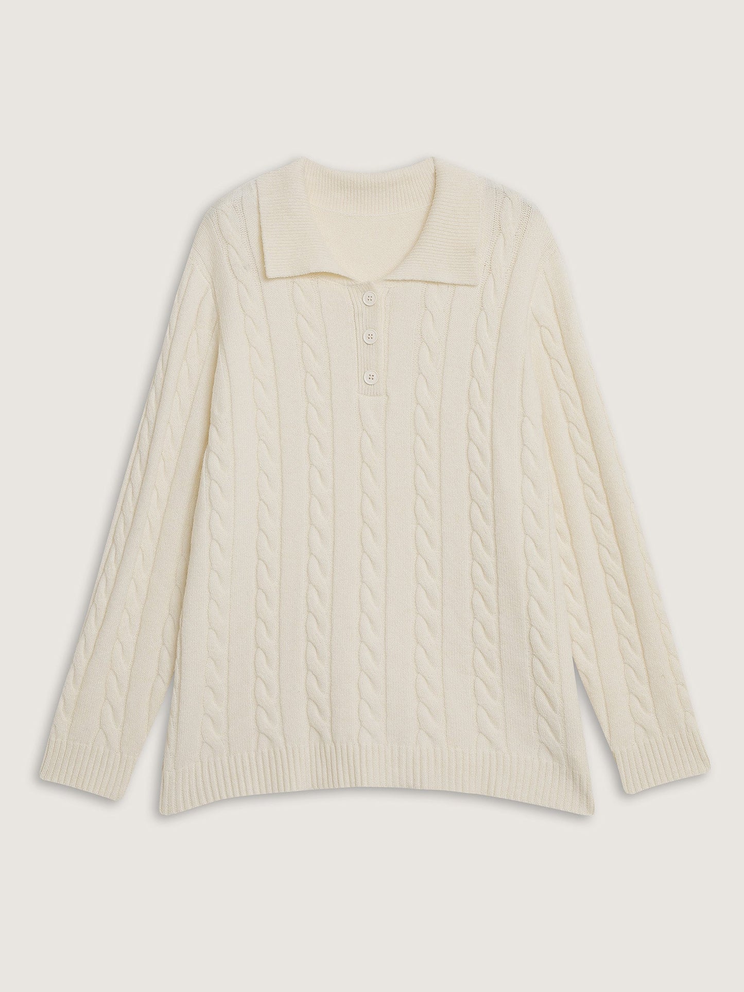 Supersoft Cable Knit Polo Collar Solid Pullover