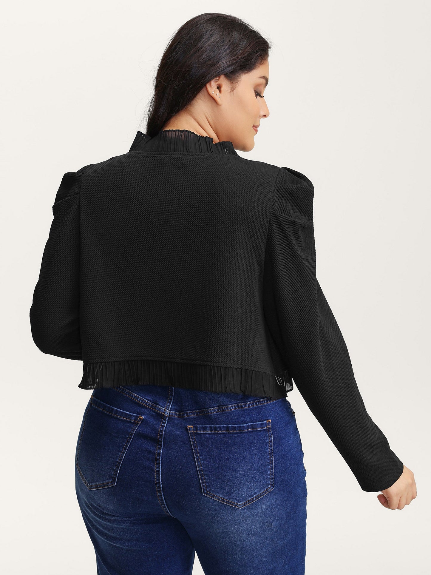 Ruffled Curvy Hem Cropped Blazer