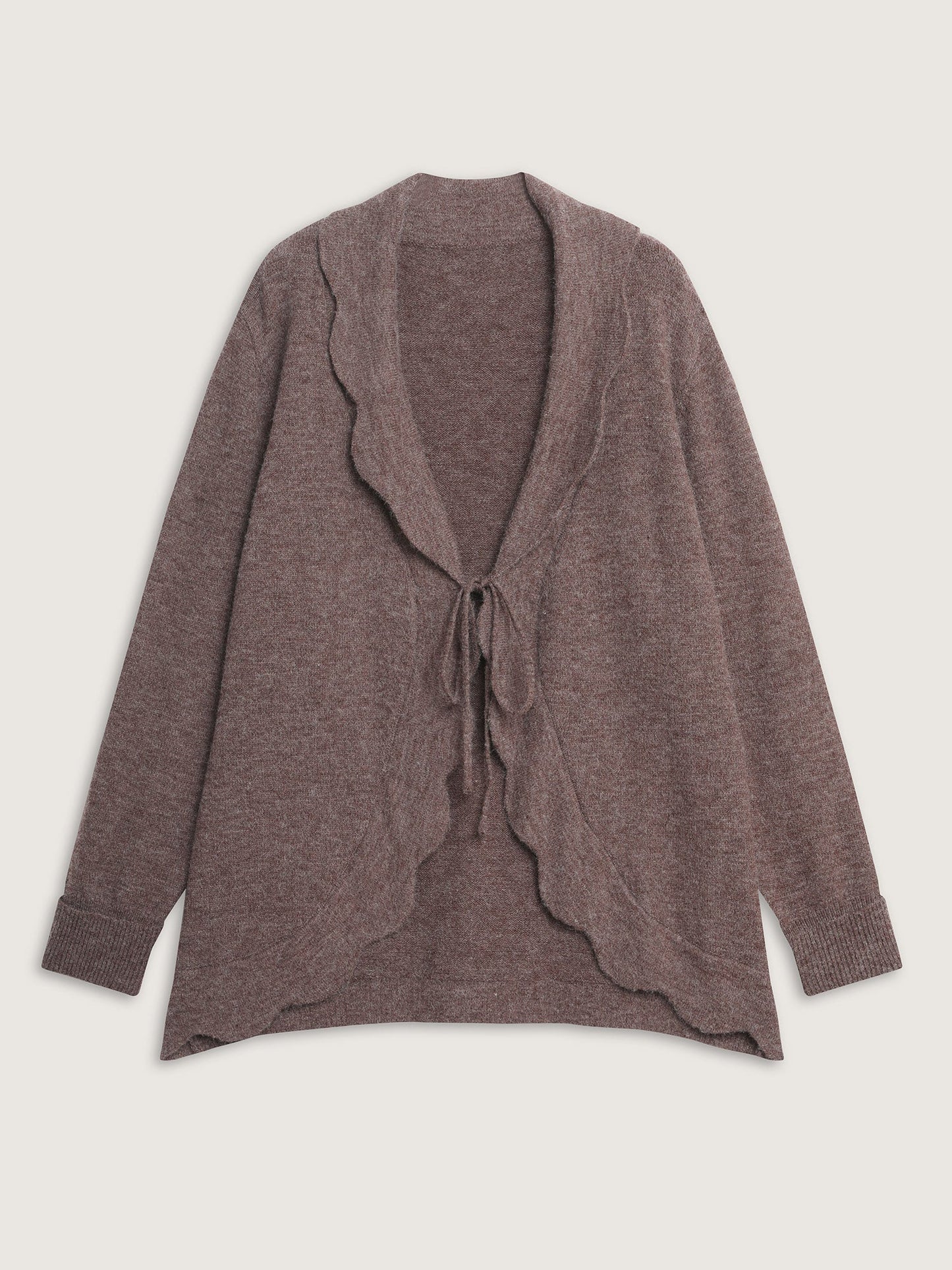 Wavy Arc Hem Tie-Front Knit Cardigan